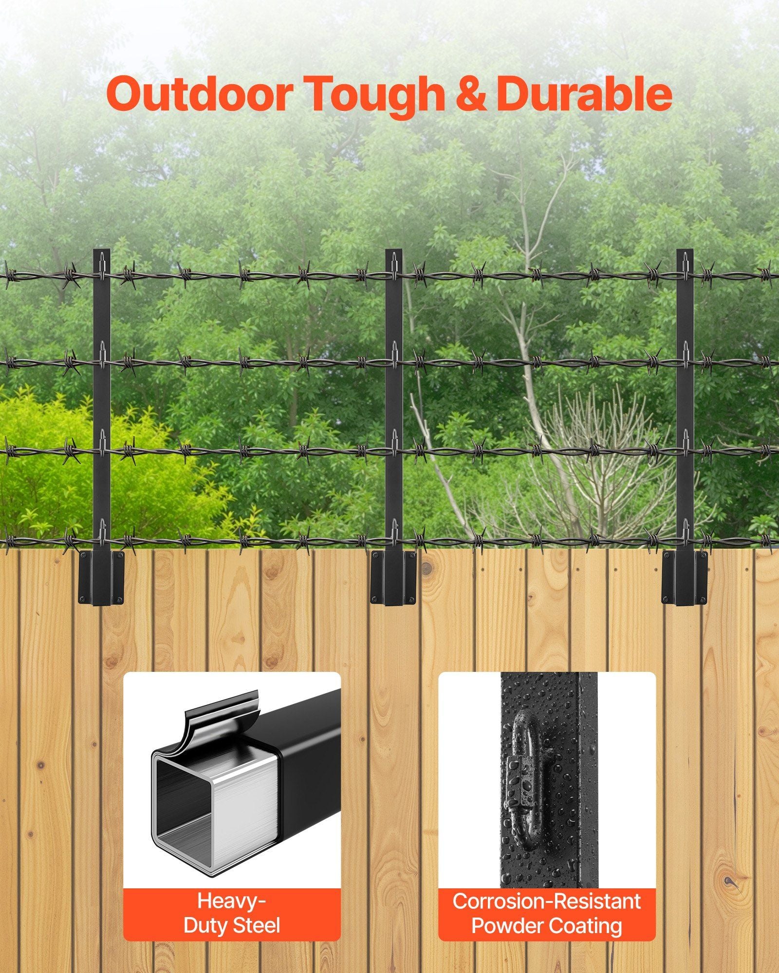Fence Post Extender, 8 Packs 605 mm Barbed Wire Arm, Sturdy Steel Fence Height Extender, Flat or Surface V952-FZXYZQFZX8J27T1F0001V0