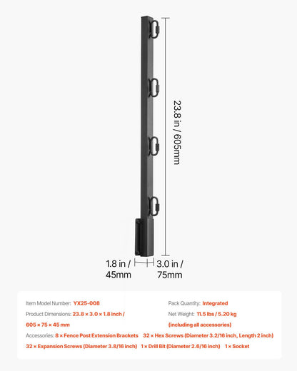 Fence Post Extender, 8 Packs 605 mm Barbed Wire Arm, Sturdy Steel Fence Height Extender, Flat or Surface V952-FZXYZQFZX8J27T1F0001V0