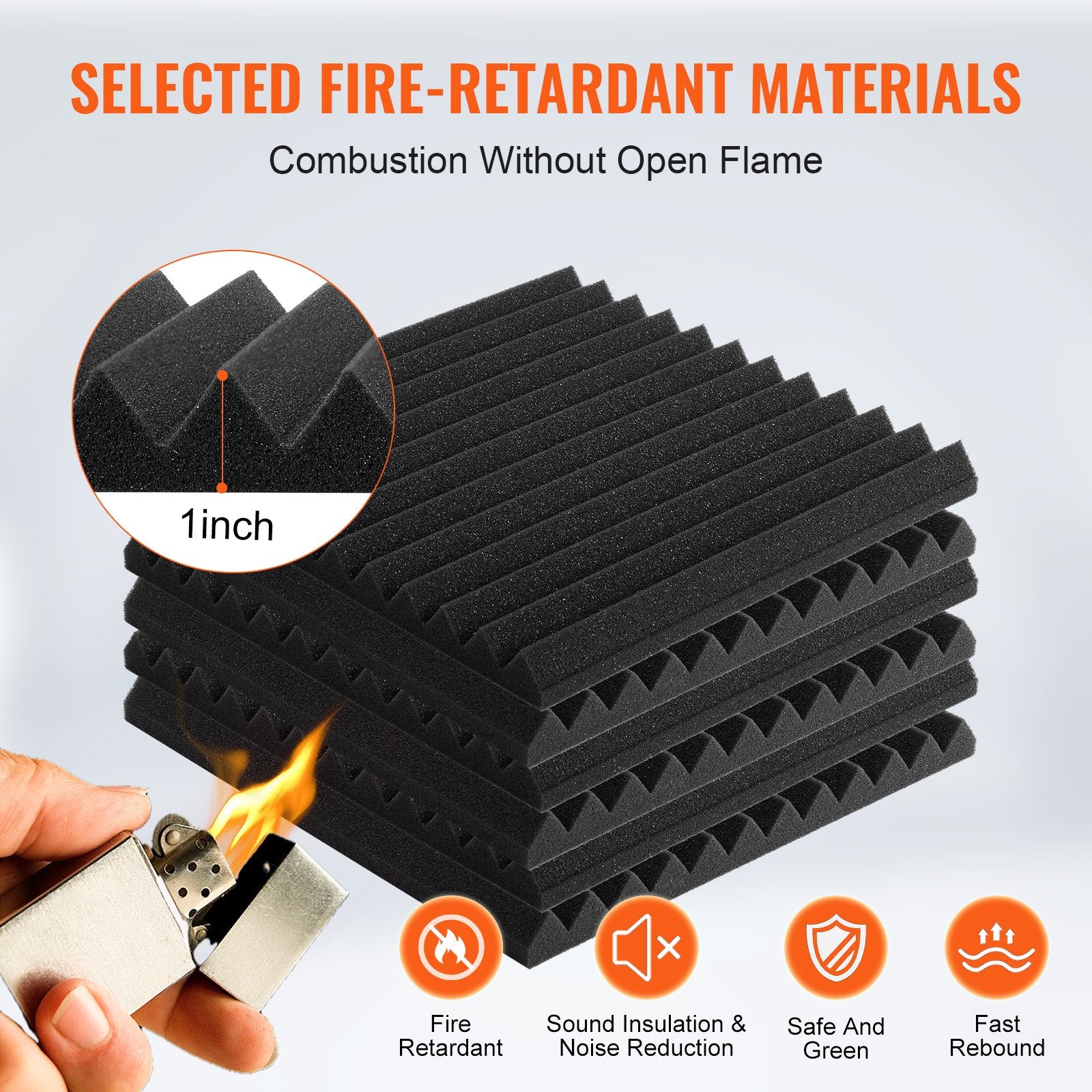 Acoustic Foam Panels 80 Pack 12 x 12 x 1 in for Studio Wall and Ceiling V952-FZZSPMBHS80P6DGDIV0