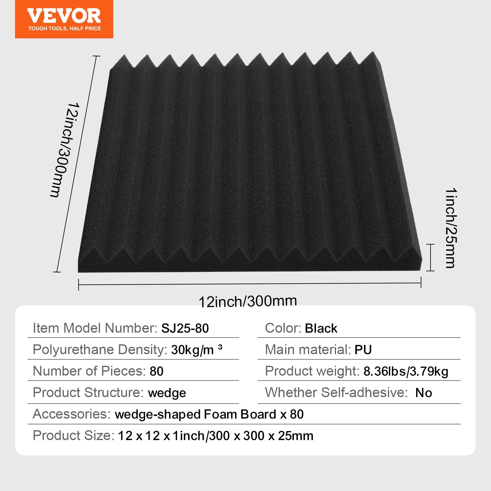 Acoustic Foam Panels 80 Pack 12 x 12 x 1 in for Studio Wall and Ceiling V952-FZZSPMBHS80P6DGDIV0