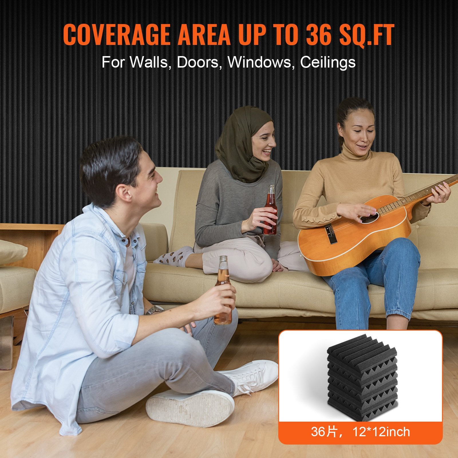 Acoustic Foam Panels 36 Pack 12 x 12 x 2 in for Studio Wall and Ceiling V952-FZZSPMBHSL127N7Y0V0