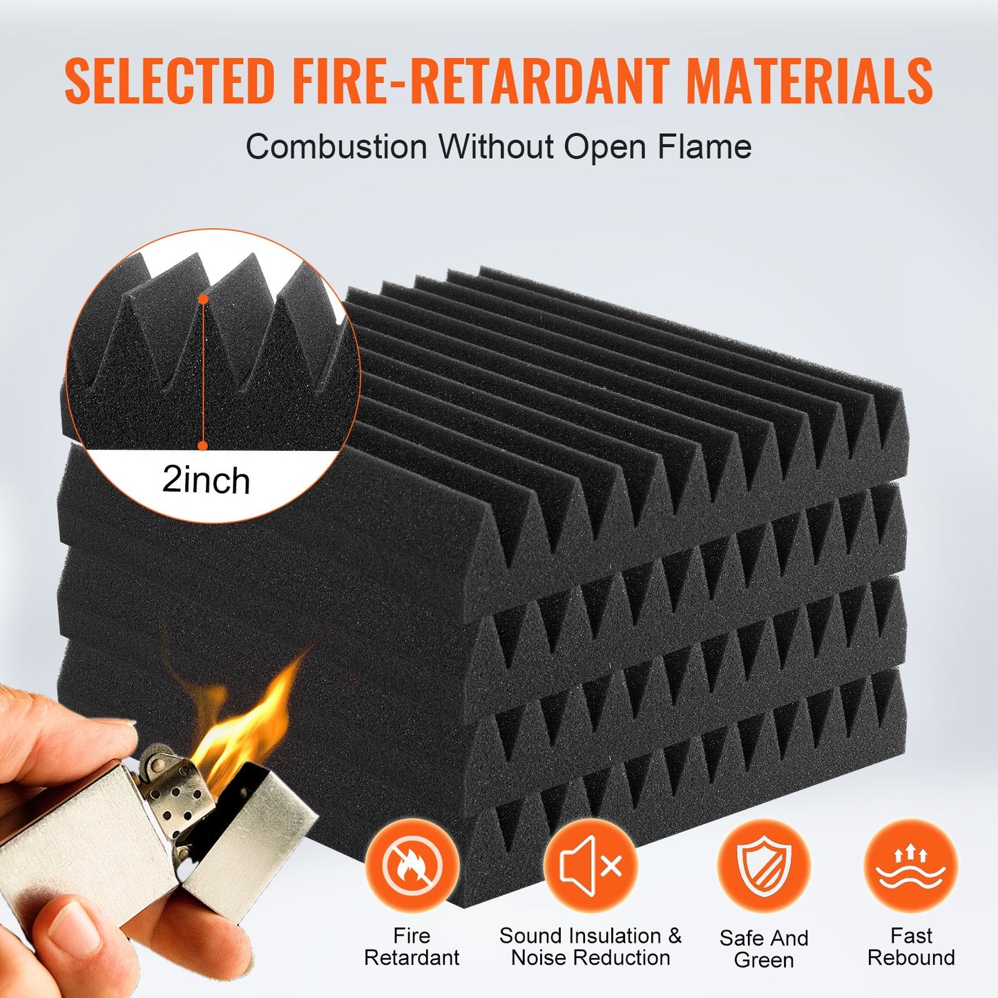 Acoustic Foam Panels 50 Pack 12 x 12 x 2 in for Studio Wall and Ceiling V952-FZZSPMBHSL12FC3IHV0