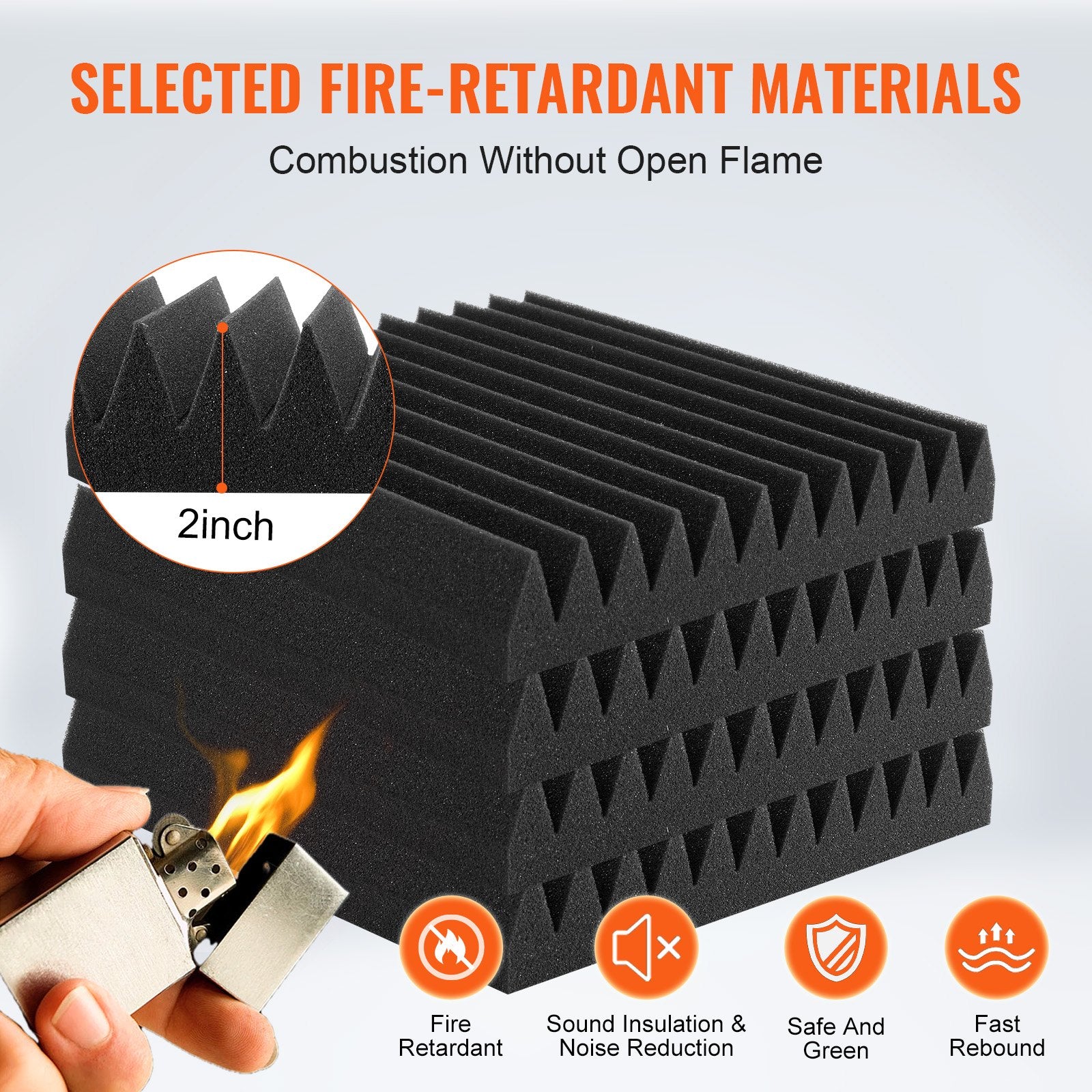 Acoustic Foam Panels 50 Pack 12 x 12 x 2 in for Studio Wall and Ceiling V952-FZZSPMBHSL12FC3IHV0