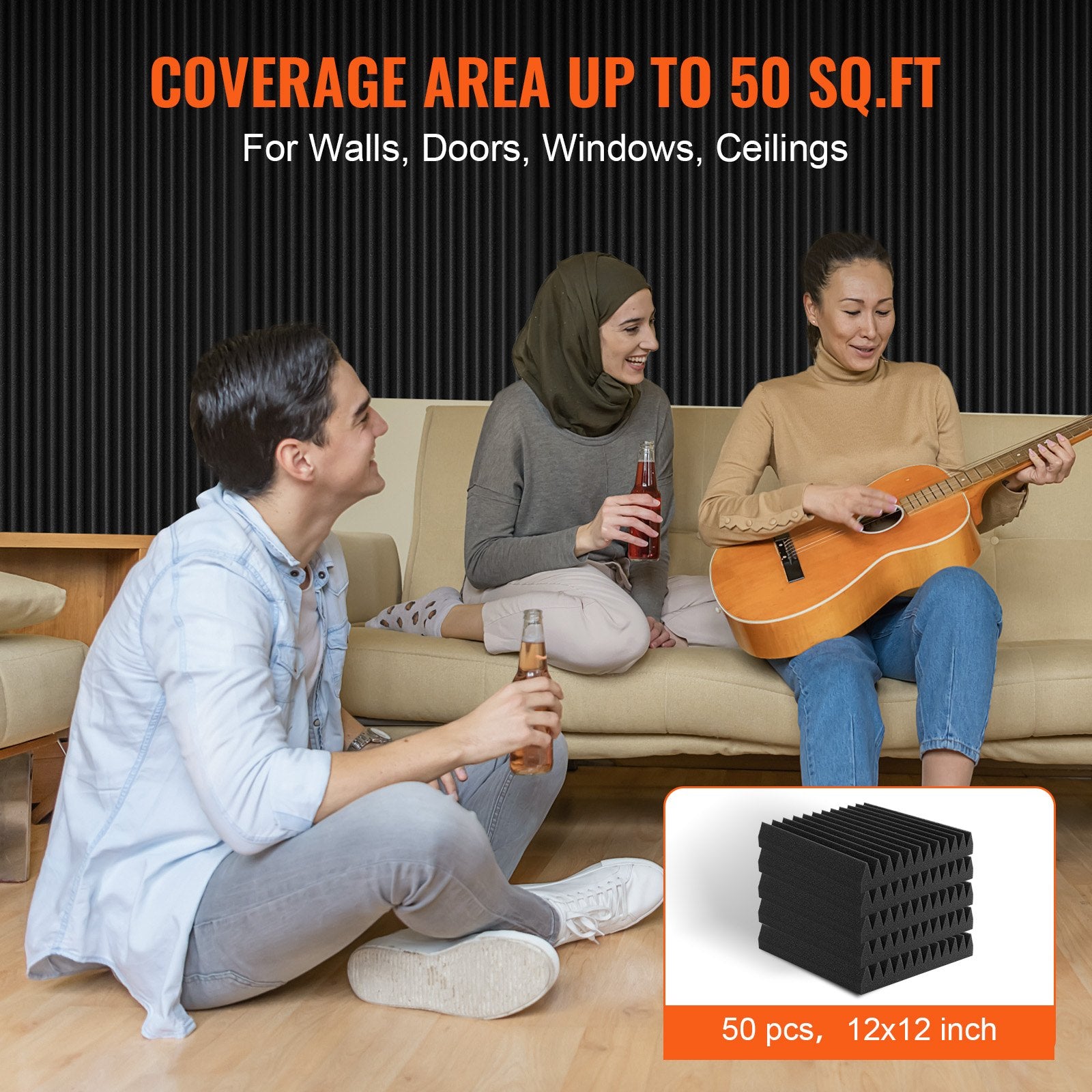 Acoustic Foam Panels 50 Pack 12 x 12 x 2 in for Studio Wall and Ceiling V952-FZZSPMBHSL12FC3IHV0