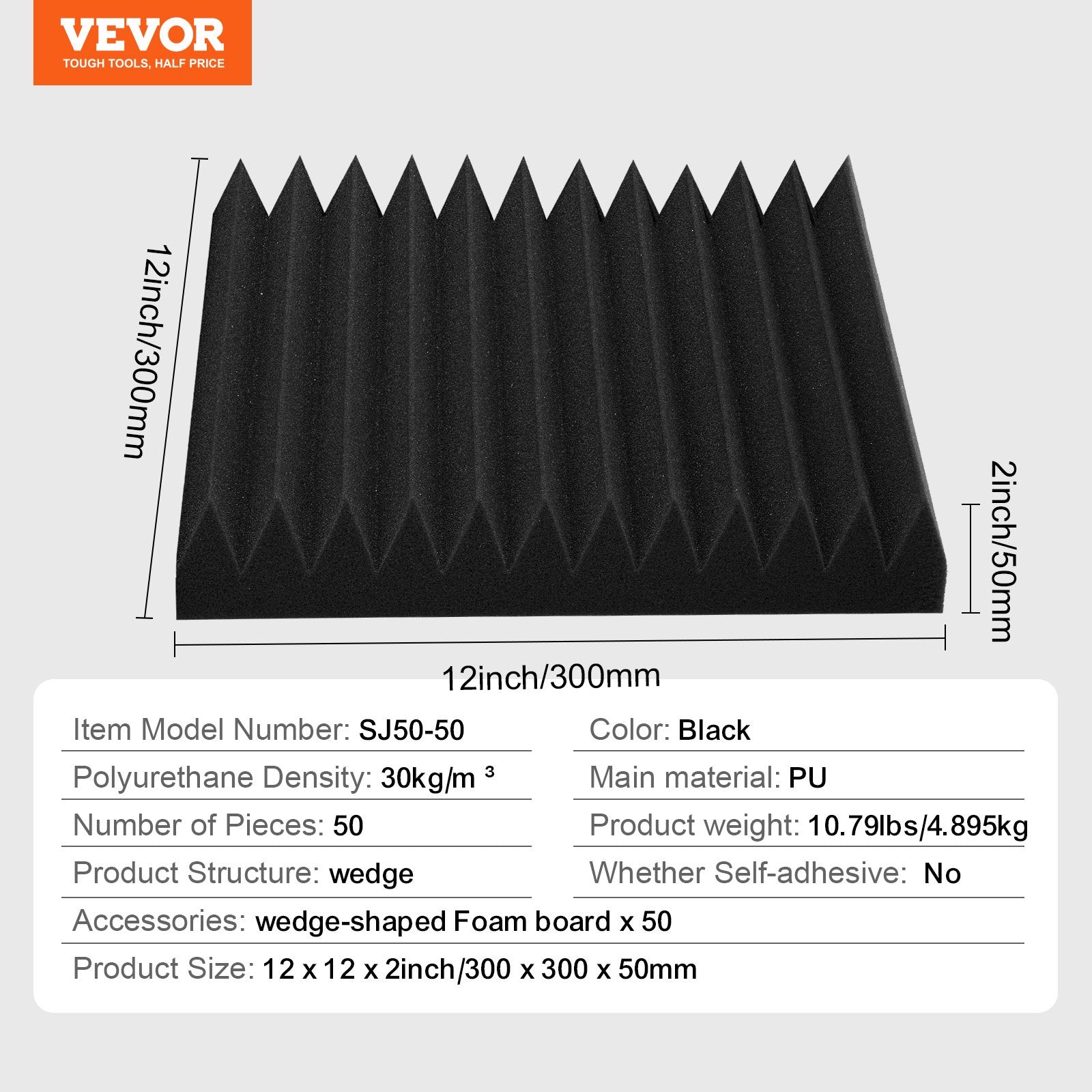 Acoustic Foam Panels 50 Pack 12 x 12 x 2 in for Studio Wall and Ceiling V952-FZZSPMBHSL12FC3IHV0