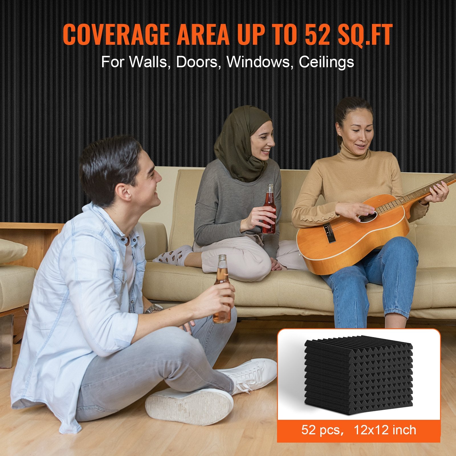 Acoustic Foam Panels 52 Pack 12 x 12 x 1 in for Studio Wall and Ceiling V952-FZZSPMBHSL12HEFGQV0