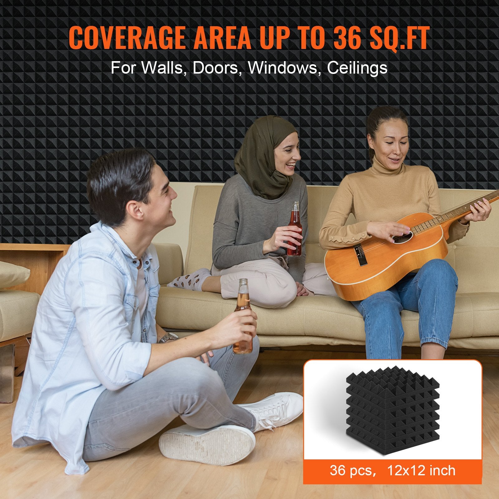 Acoustic Foam Panels 36 Pack 12 x 12 x 2 in for Studio Wall and Ceiling V952-FZZSPMBHSL12LL2RZV0