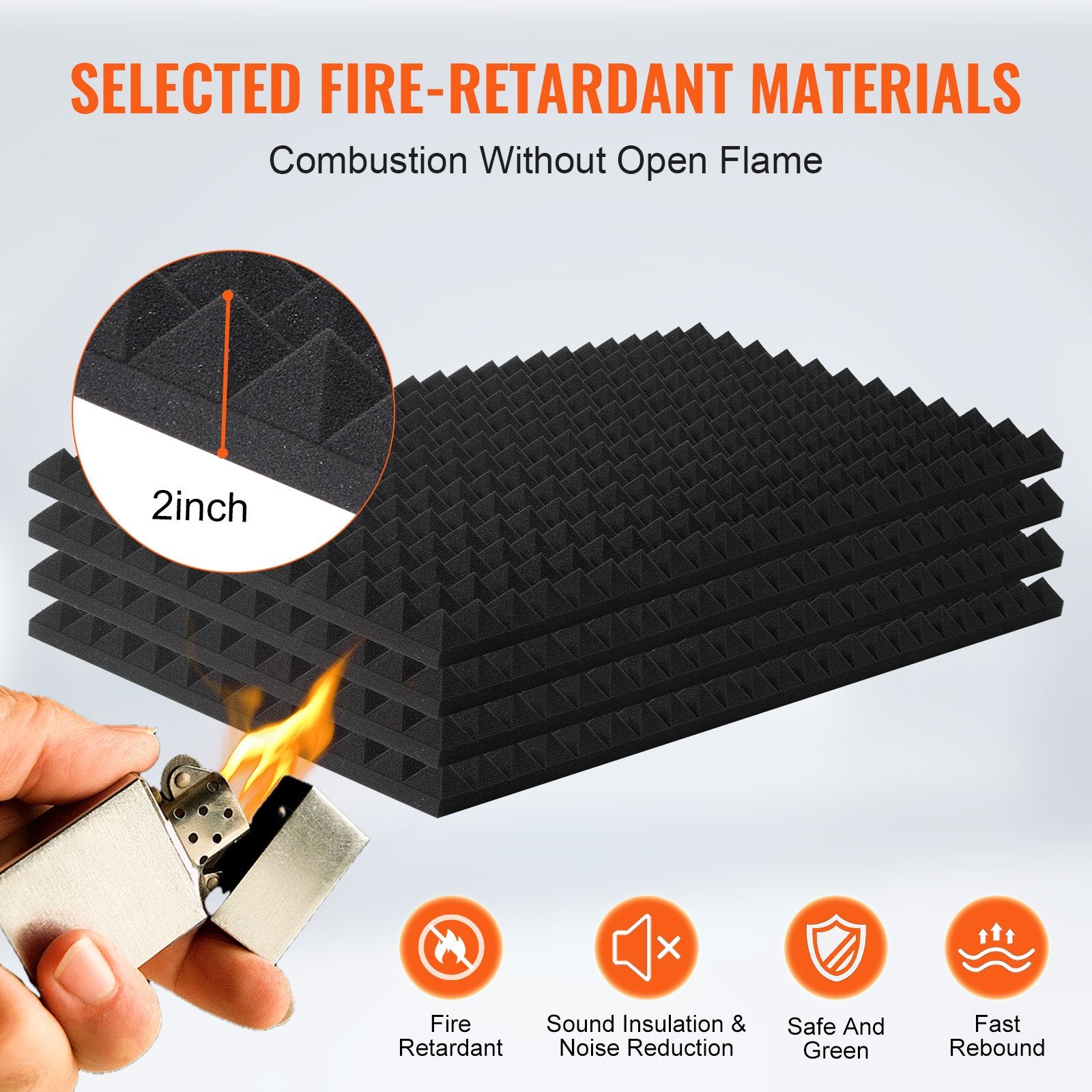 Acoustic Foam Panels 4 Pack 48 x 24 x 2 in for Studio Wall and Ceiling V952-FZZSPMBHSL48R56X0V0