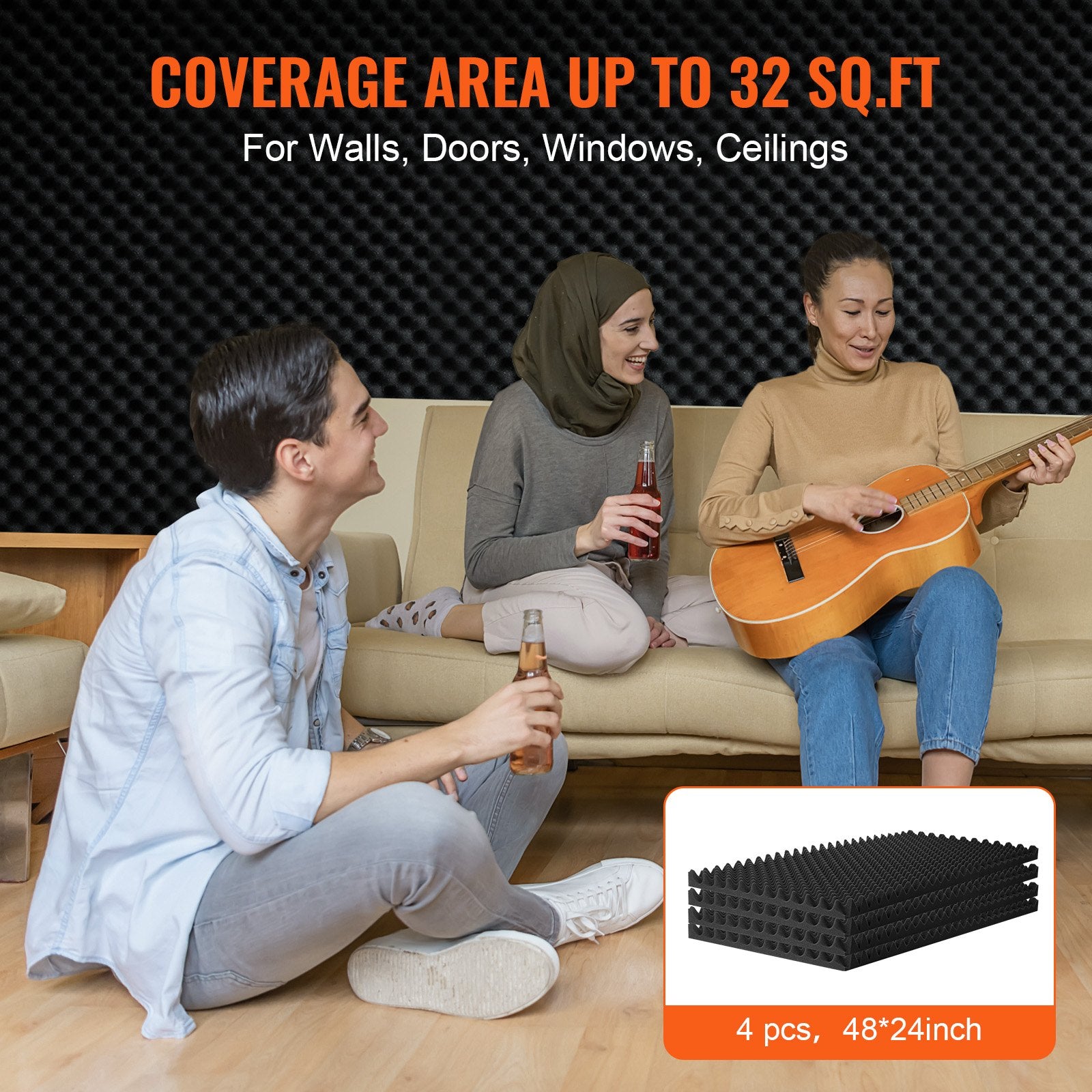 Acoustic Foam Panels 4 Pack 48 x 24 x 2 in for Studio Wall and Ceiling V952-FZZSPMBHSL48UZ3RCV0