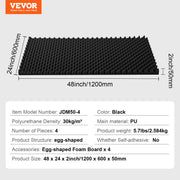 Acoustic Foam Panels 4 Pack 48 x 24 x 2 in for Studio Wall and Ceiling V952-FZZSPMBHSL48UZ3RCV0
