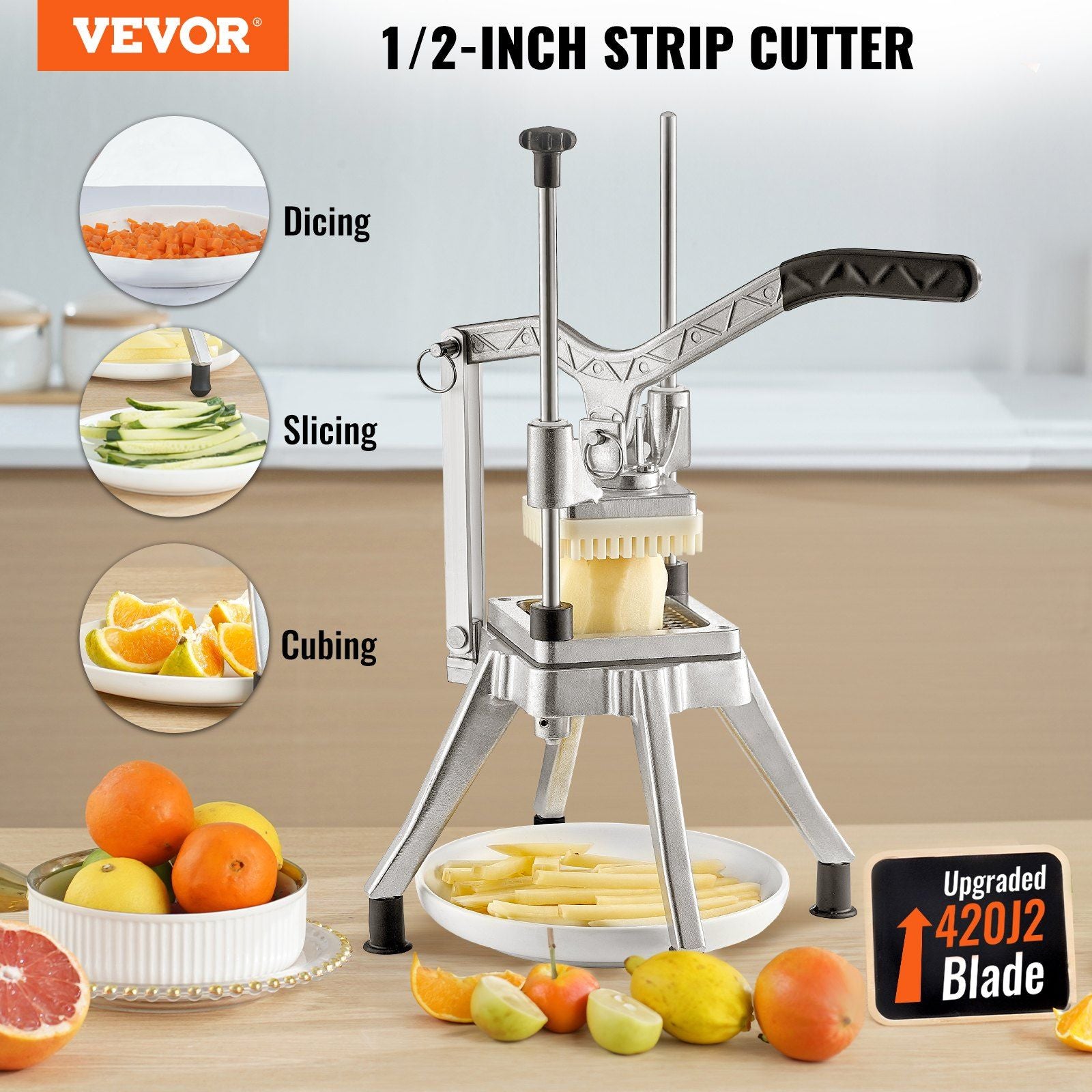 Commercial Vegetable Fruit Chopper 1/2" Blade Heavy Duty Professional Food Dicer Kattex French Fry Cutter V952-G212INCH420J23BAAV0