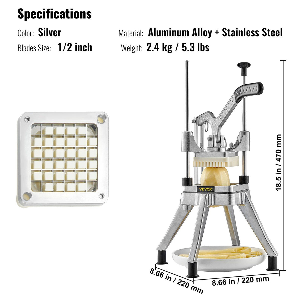 Commercial Vegetable Fruit Chopper 1/2" Blade Heavy Duty Professional Food Dicer Kattex French Fry Cutter V952-G212INCH420J23BAAV0