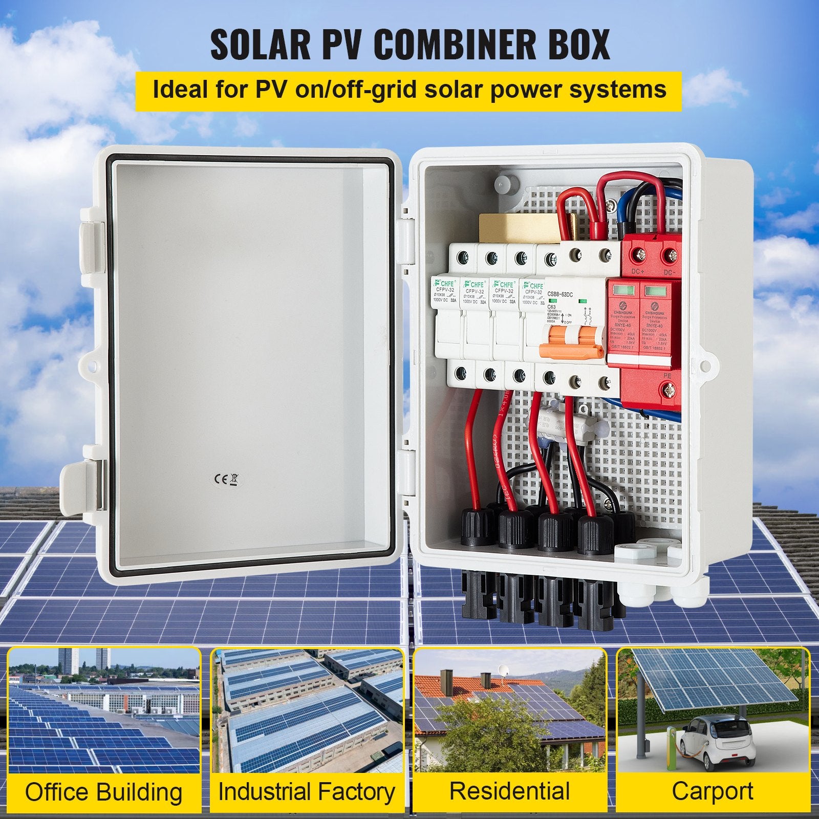 PV Combiner Box, 4 String with 15A Rated Current Fuse, 63A Circuit Breaker, Lightning Arreste Connector for V952-G2415A63AIP654HIKV0
