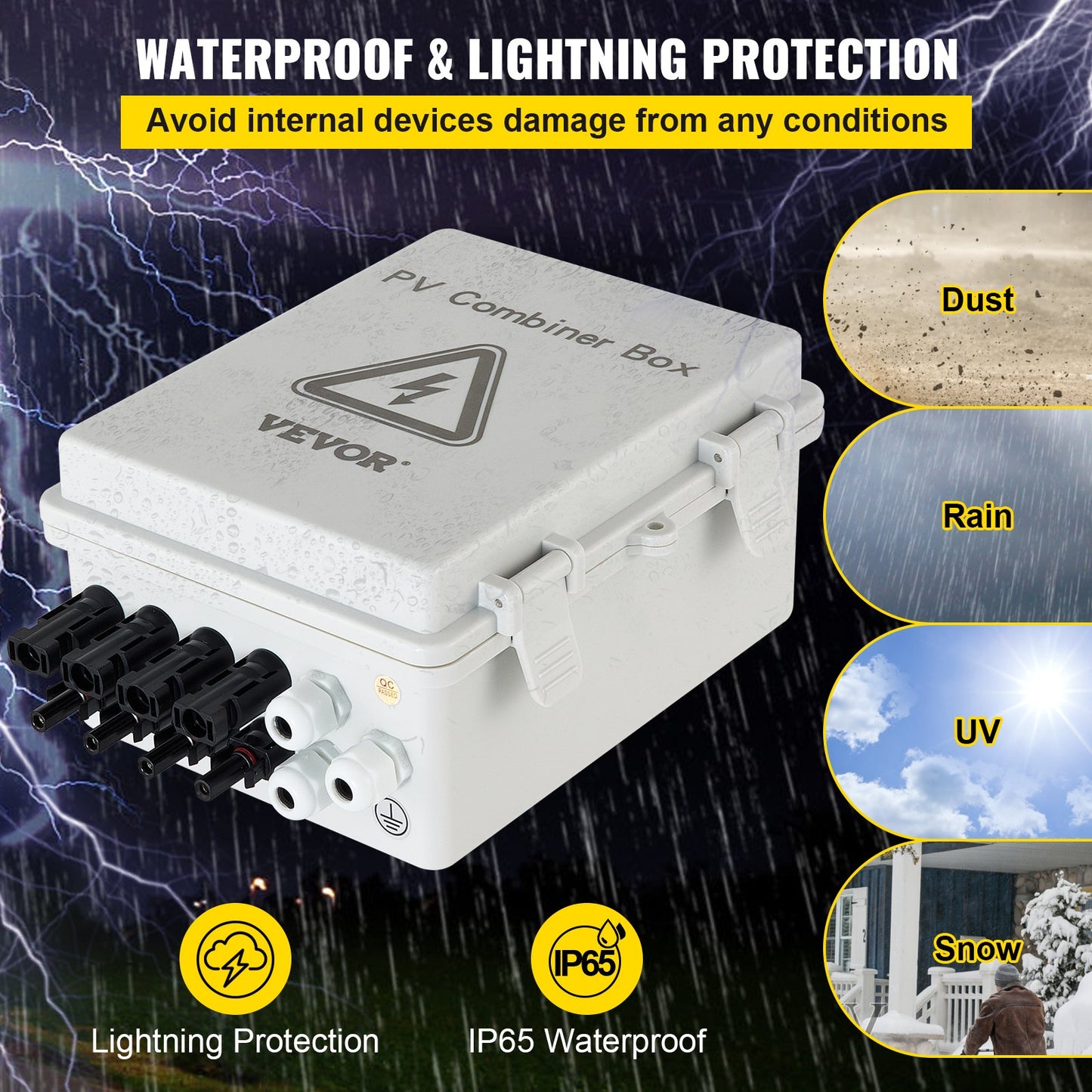 PV Combiner Box, 4 String with 15A Rated Current Fuse, 63A Circuit Breaker, Lightning Arreste Connector for V952-G2415A63AIP654HIKV0