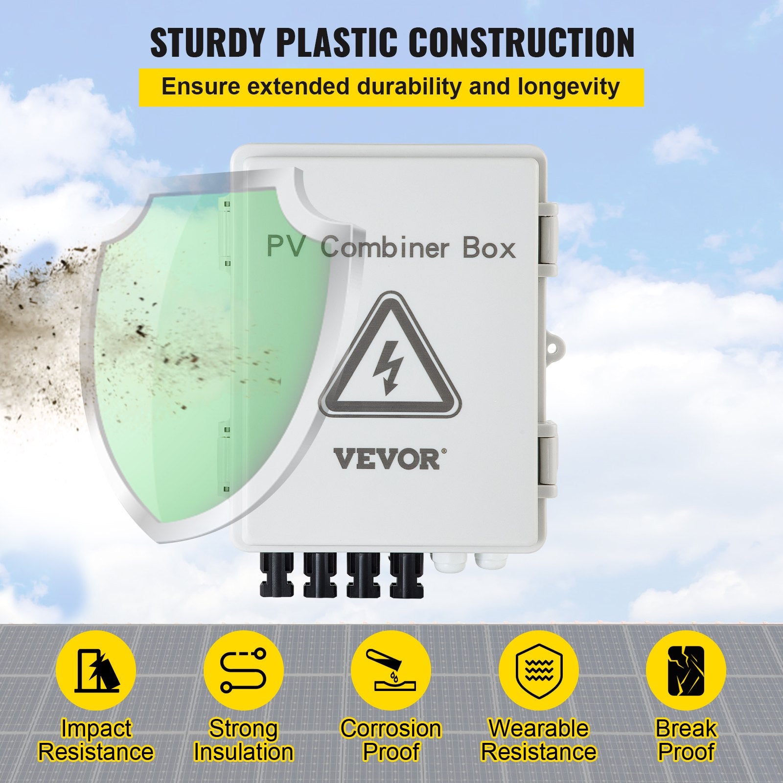 PV Combiner Box, 4 String with 15A Rated Current Fuse, 63A Circuit Breaker, Lightning Arreste Connector for V952-G2415A63AIP654HIKV0
