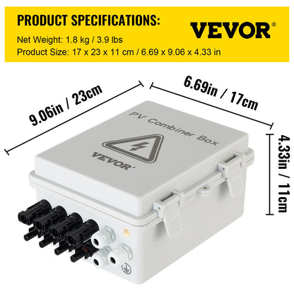 PV Combiner Box, 4 String with 15A Rated Current Fuse, 63A Circuit Breaker, Lightning Arreste Connector for V952-G2415A63AIP654HIKV0