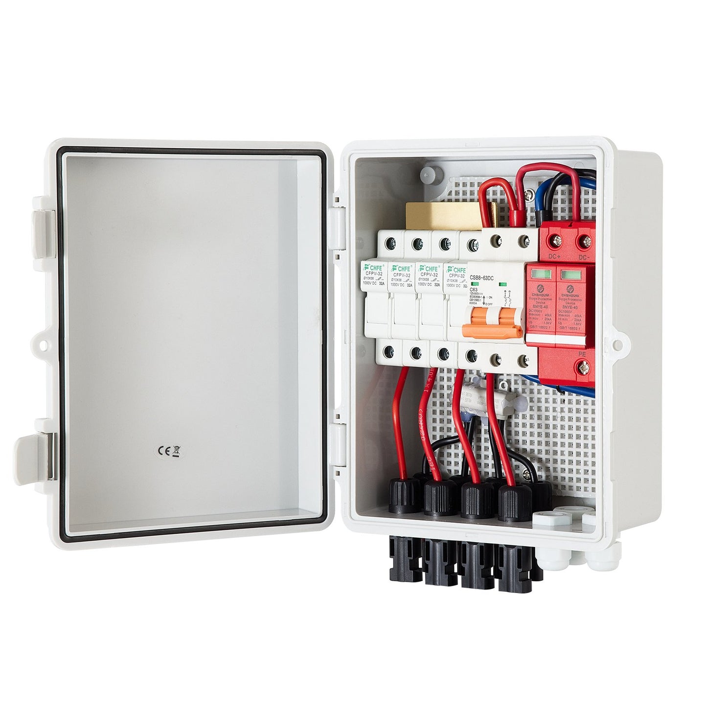 PV Combiner Box, 4 String with 15A Rated Current Fuse, 63A Circuit Breaker, Lightning Arreste Connector for V952-G2415A63AIP654HIKV0
