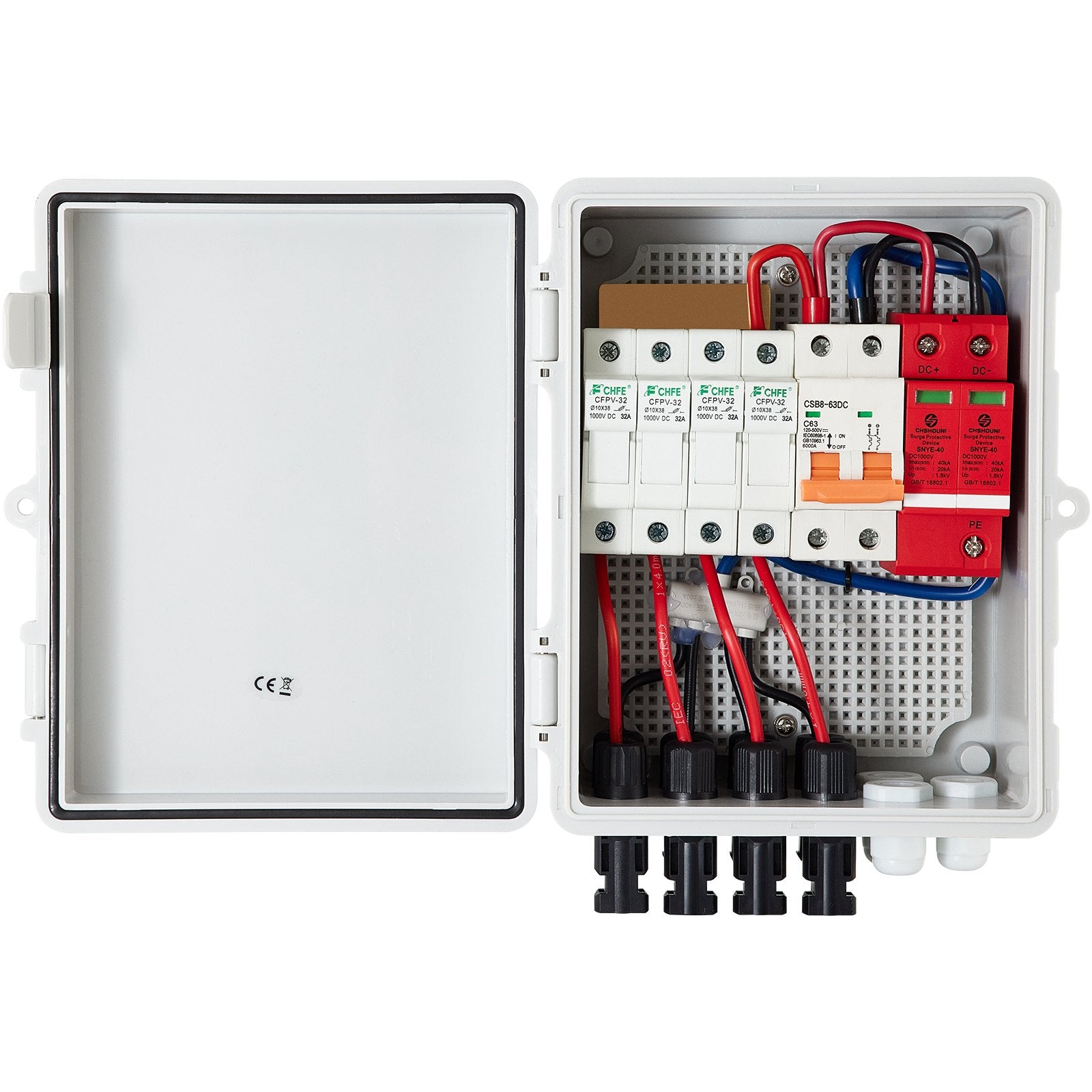 PV Combiner Box, 4 String with 15A Rated Current Fuse, 63A Circuit Breaker, Lightning Arreste Connector for V952-G2415A63AIP654HIKV0