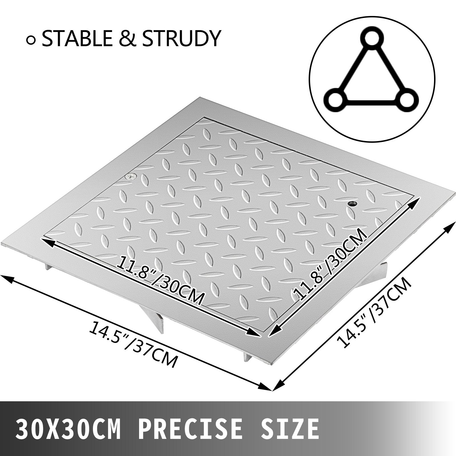 Recessed Manhole Cover 11.8""x11.8"" Clear Opening, Galvanized Steel Drain Cover Overall Size 14.5""x14.5"", V952-GB30X300000000001V0