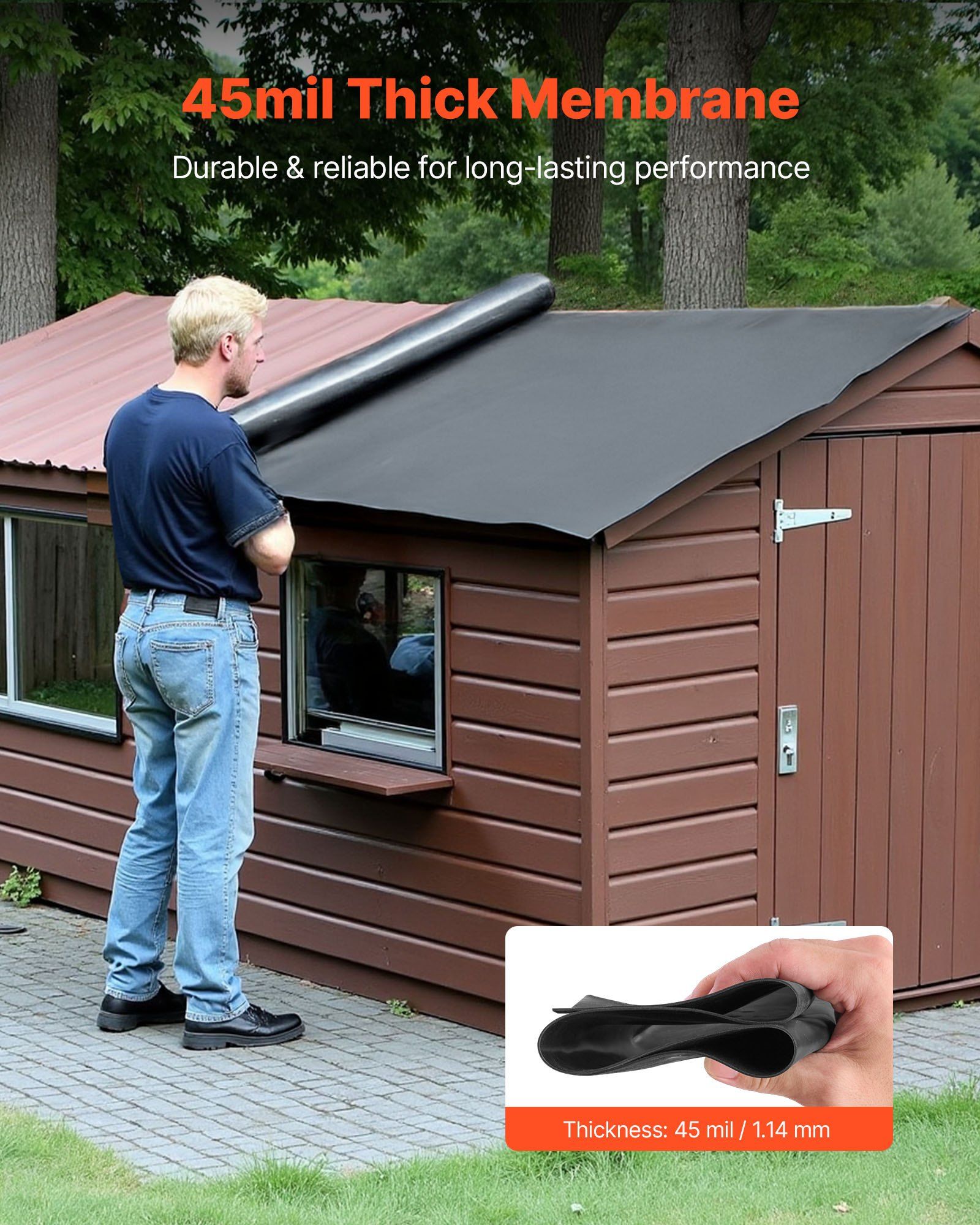 Roll Roofing, 4.57 x 6 m, 45 mil EPDM Rubber Roofing, Long Lifespan & Weather-resistant, Withstands Harsh V952-GBJ1520FT000YVF01001V0