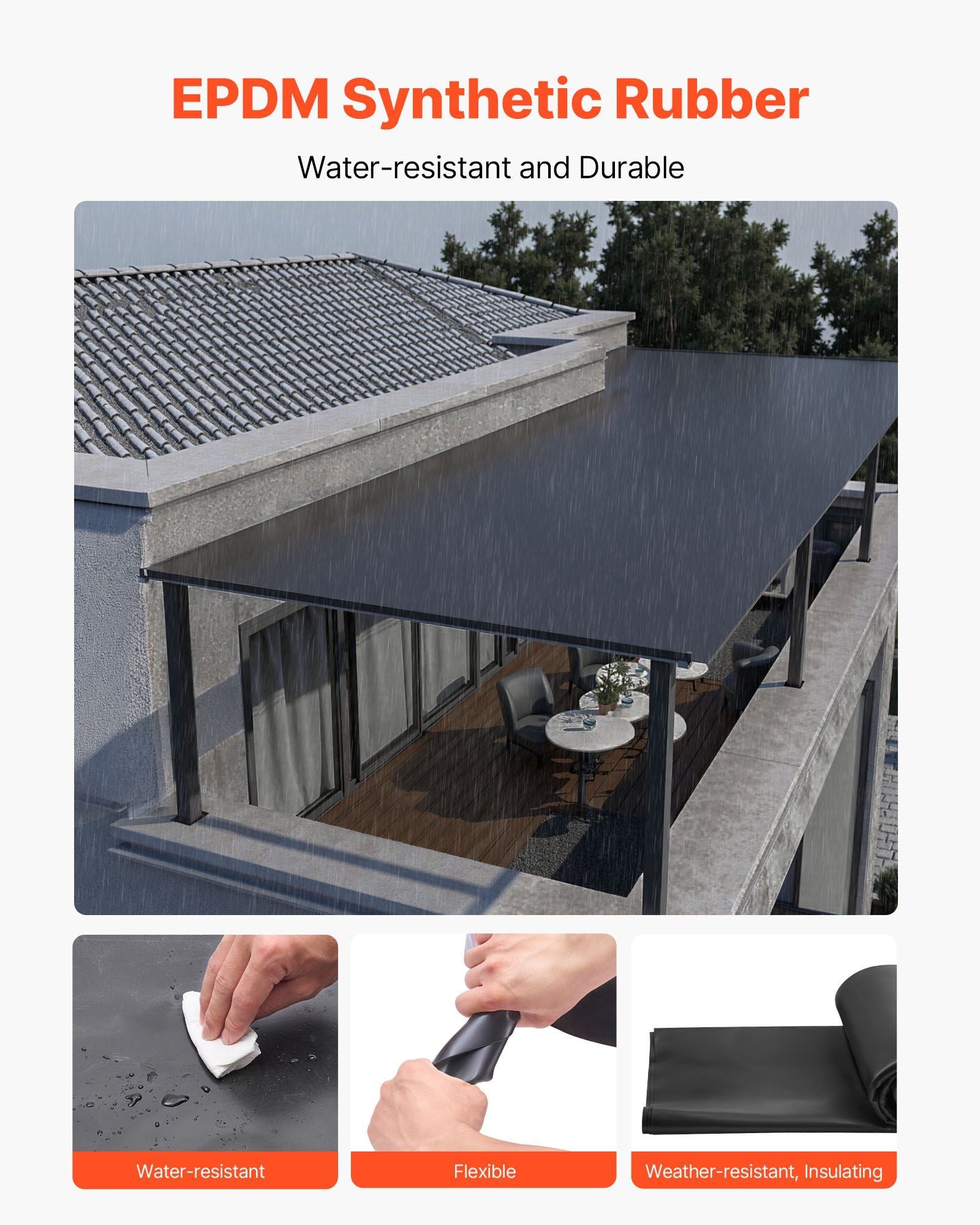 Roll Roofing, 4.57 x 6 m, 45 mil EPDM Rubber Roofing, Long Lifespan & Weather-resistant, Withstands Harsh V952-GBJ1520FT000YVF01001V0