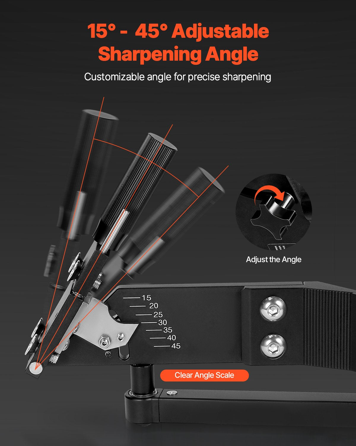 Lawn Mower Blade Sharpener, 15 degrees - 45 degrees Adjustable Lawnmower Blade Sharpening Tool with 4 Adapter V952-GCDPJJ1545MY5H0TG001V0