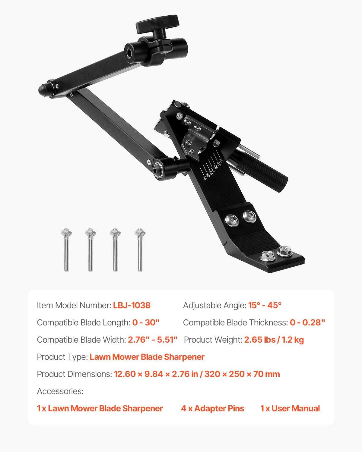 Lawn Mower Blade Sharpener, 15 degrees - 45 degrees Adjustable Lawnmower Blade Sharpening Tool with 4 Adapter V952-GCDPJJ1545MY5H0TG001V0
