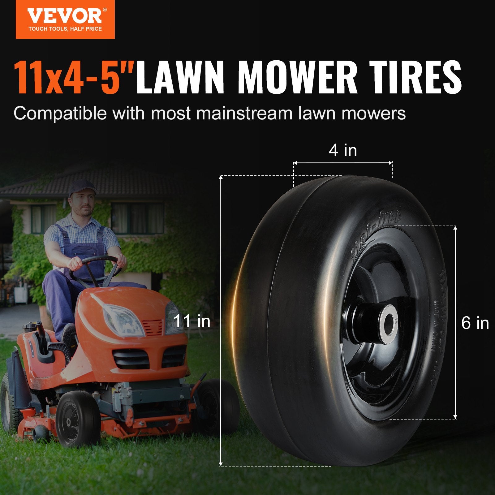 Lawn Mower Tires with Rim, 11x4-7" Tubeless Tractor Tires, 2-Pack Tire and Wheel Assemby, Flat-free PU Tire, V952-GCJLZ11X45SXTCAWDV0