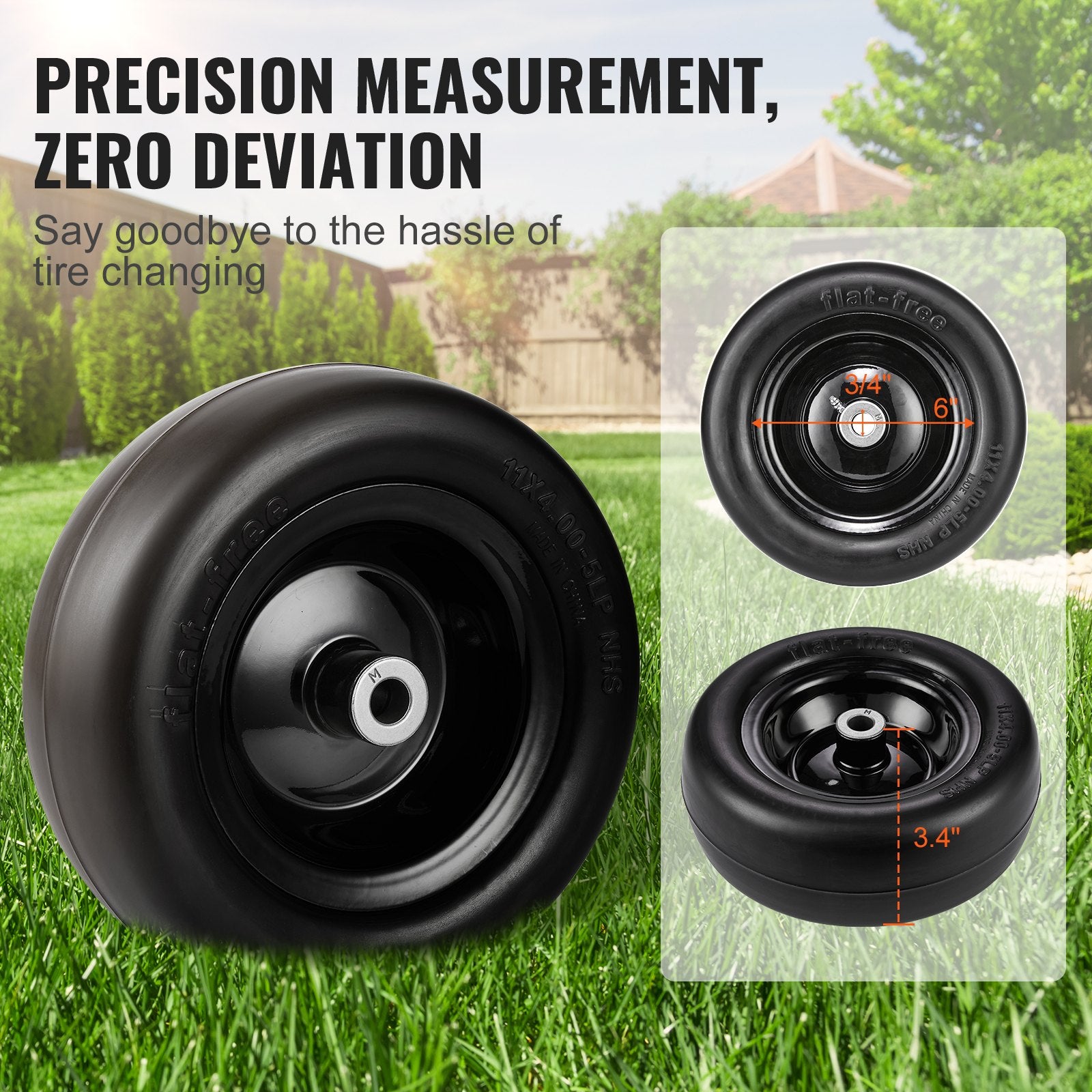Lawn Mower Tires with Rim, 11x4-7" Tubeless Tractor Tires, 2-Pack Tire and Wheel Assemby, Flat-free PU Tire, V952-GCJLZ11X45SXTCAWDV0