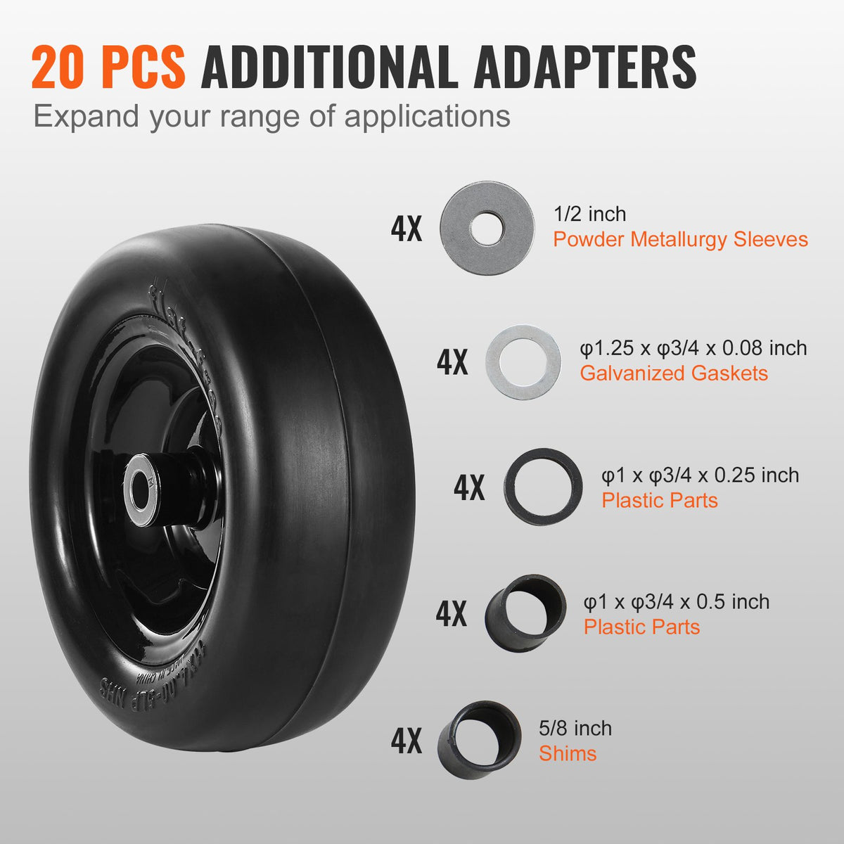Lawn Mower Tires with Rim, 11x4-7" Tubeless Tractor Tires, 2-Pack Tire and Wheel Assemby, Flat-free PU Tire, V952-GCJLZ11X45SXTCAWDV0