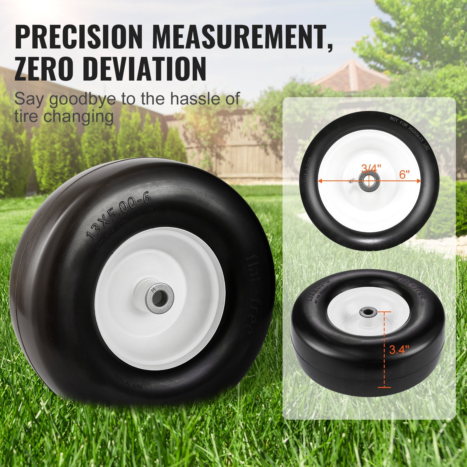 Lawn Mower Tires with Rim, 13x5-6" Tubeless Tractor Tires, 2-Pack Tire and Wheel Assembly, Flat-free PU V952-GCJLZZXLG13XLCXLGV0