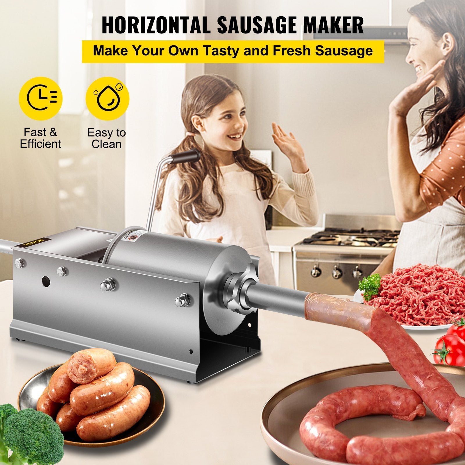Manual Sausage Stuffer, 3 L / 7 LBS Horizontal Sausage Machine, Dual-Speed Meat Stuffer, Made of Food-Grade V952-GCJSDSPS3L0000001V0