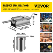 Manual Sausage Stuffer, 3 L / 7 LBS Horizontal Sausage Machine, Dual-Speed Meat Stuffer, Made of Food-Grade V952-GCJSDSPS3L0000001V0