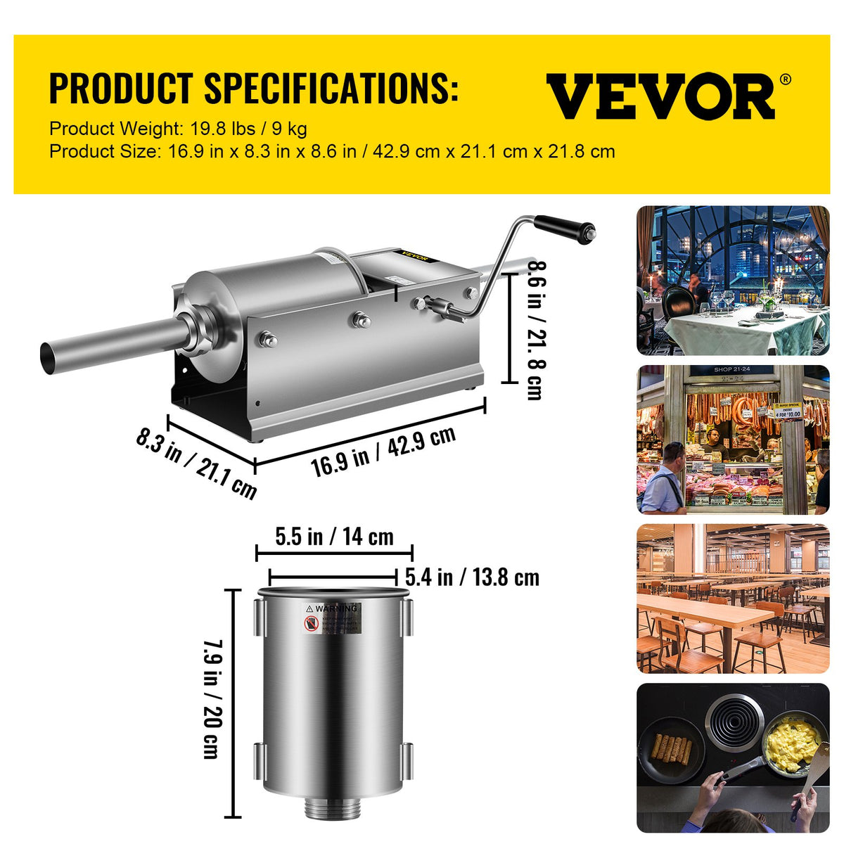 Manual Sausage Stuffer, 3 L / 7 LBS Horizontal Sausage Machine, Dual-Speed Meat Stuffer, Made of Food-Grade V952-GCJSDSPS3L0000001V0