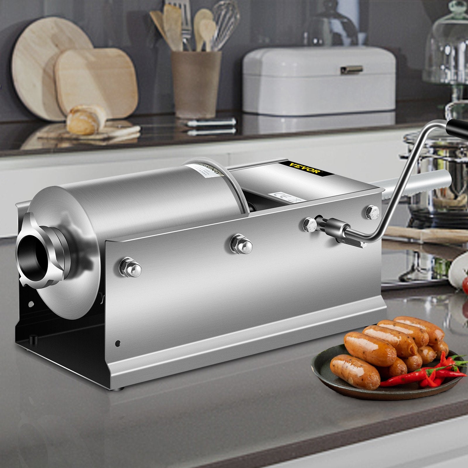 Manual Sausage Stuffer, 3 L / 7 LBS Horizontal Sausage Machine, Dual-Speed Meat Stuffer, Made of Food-Grade V952-GCJSDSPS3L0000001V0