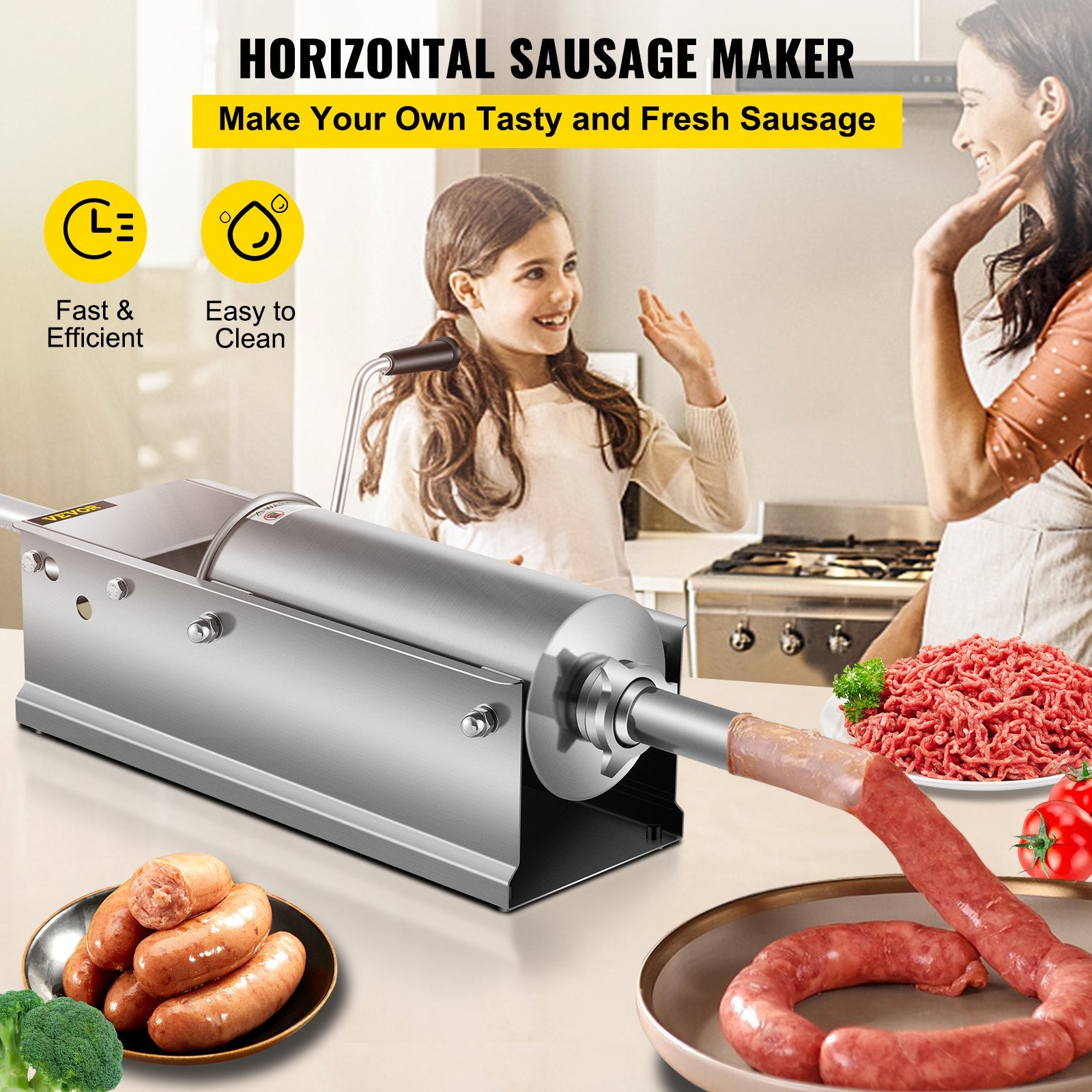 Manual Sausage Stuffer, 5 L / 11 LBS Horizontal Sausage Machine, Dual-Speed Meat Stuffer, Made of Food-Grade V952-GCJSDSPS5L0000001V0