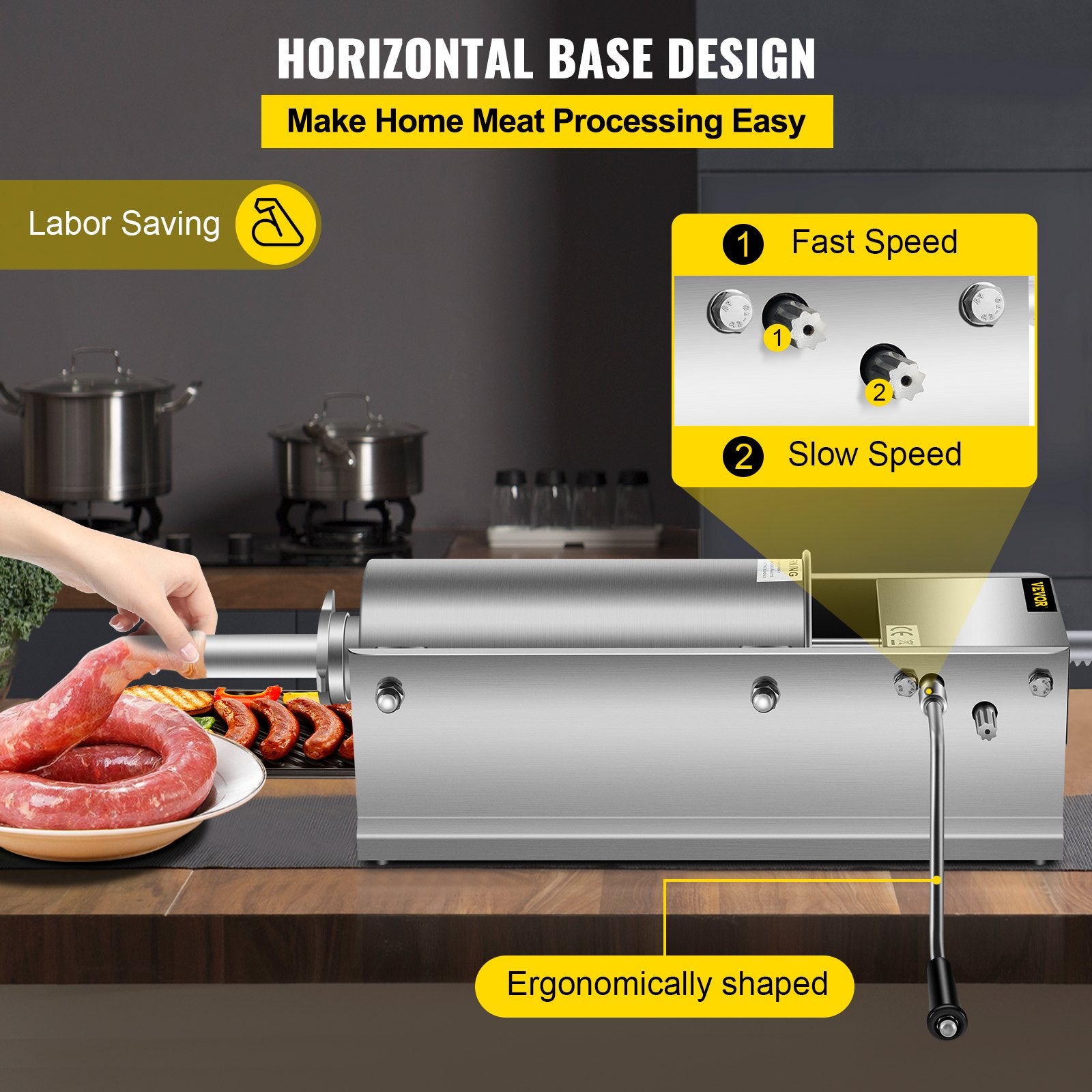 Manual Sausage Stuffer, 5 L / 11 LBS Horizontal Sausage Machine, Dual-Speed Meat Stuffer, Made of Food-Grade V952-GCJSDSPS5L0000001V0