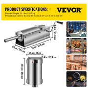 Manual Sausage Stuffer, 5 L / 11 LBS Horizontal Sausage Machine, Dual-Speed Meat Stuffer, Made of Food-Grade V952-GCJSDSPS5L0000001V0