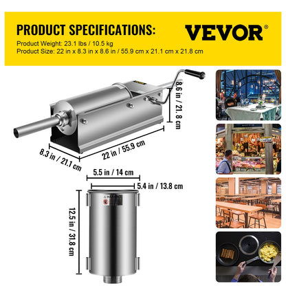 Manual Sausage Stuffer, 5 L / 11 LBS Horizontal Sausage Machine, Dual-Speed Meat Stuffer, Made of Food-Grade V952-GCJSDSPS5L0000001V0