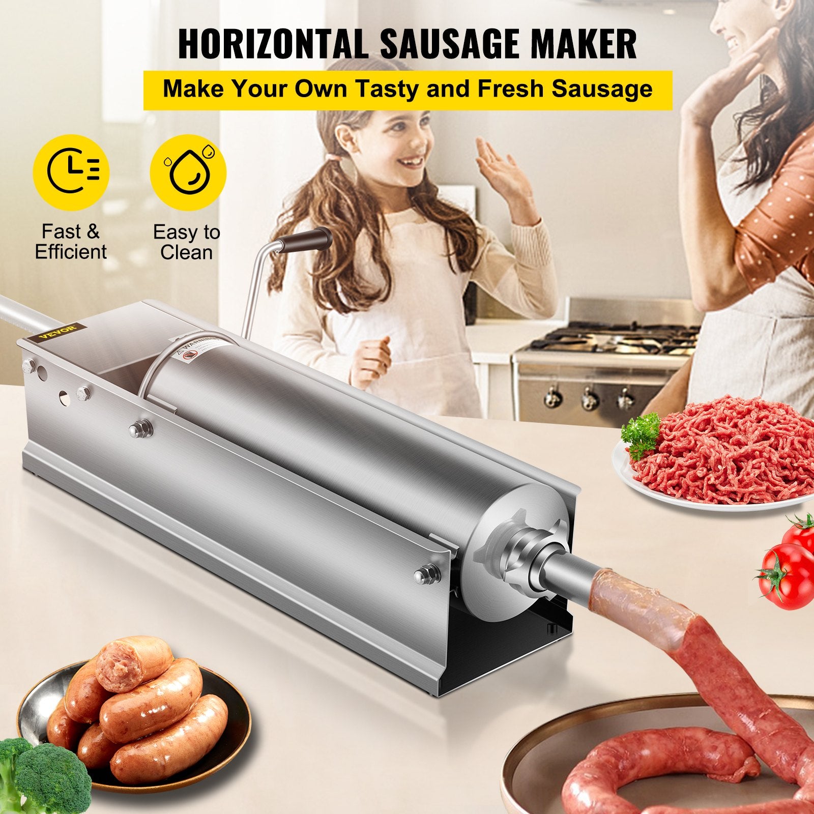Manual Sausage Stuffer, 7 L / 15 LBS Horizontal Sausage Machine, Dual-Speed Meat Stuffer, Made of Food-Grade V952-GCJSDSPS7L0000001V0