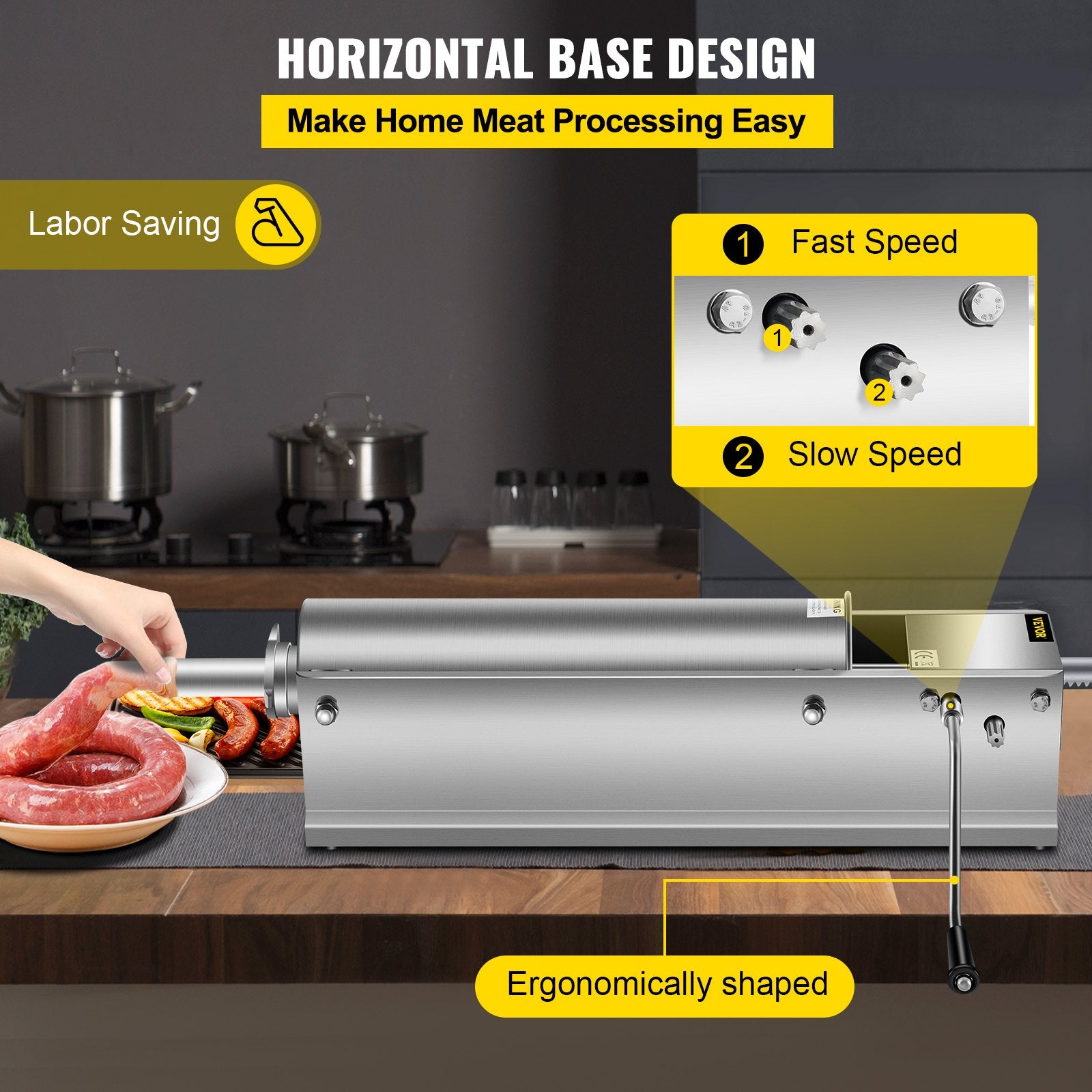 Manual Sausage Stuffer, 7 L / 15 LBS Horizontal Sausage Machine, Dual-Speed Meat Stuffer, Made of Food-Grade V952-GCJSDSPS7L0000001V0