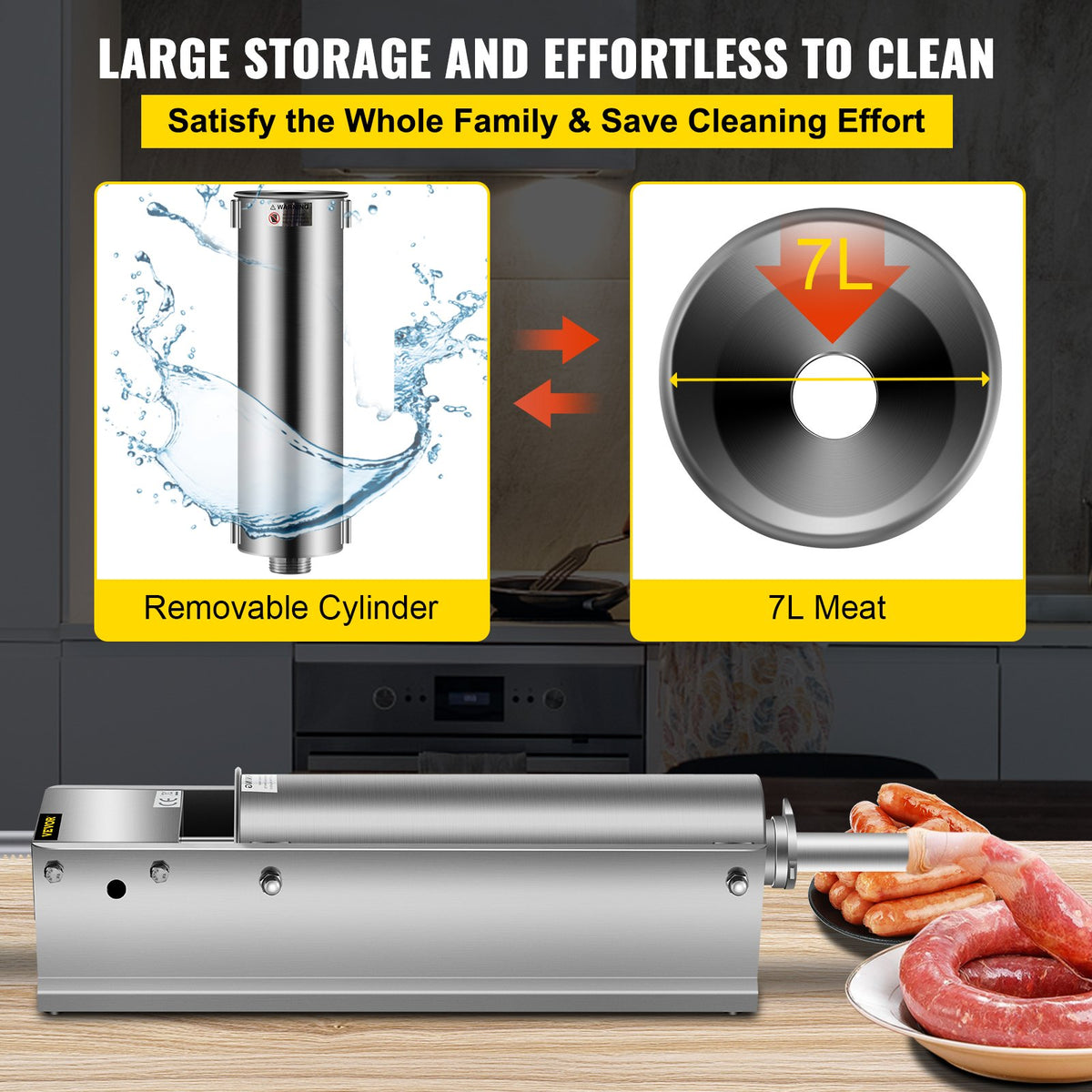 Manual Sausage Stuffer, 7 L / 15 LBS Horizontal Sausage Machine, Dual-Speed Meat Stuffer, Made of Food-Grade V952-GCJSDSPS7L0000001V0