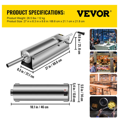 Manual Sausage Stuffer, 7 L / 15 LBS Horizontal Sausage Machine, Dual-Speed Meat Stuffer, Made of Food-Grade V952-GCJSDSPS7L0000001V0