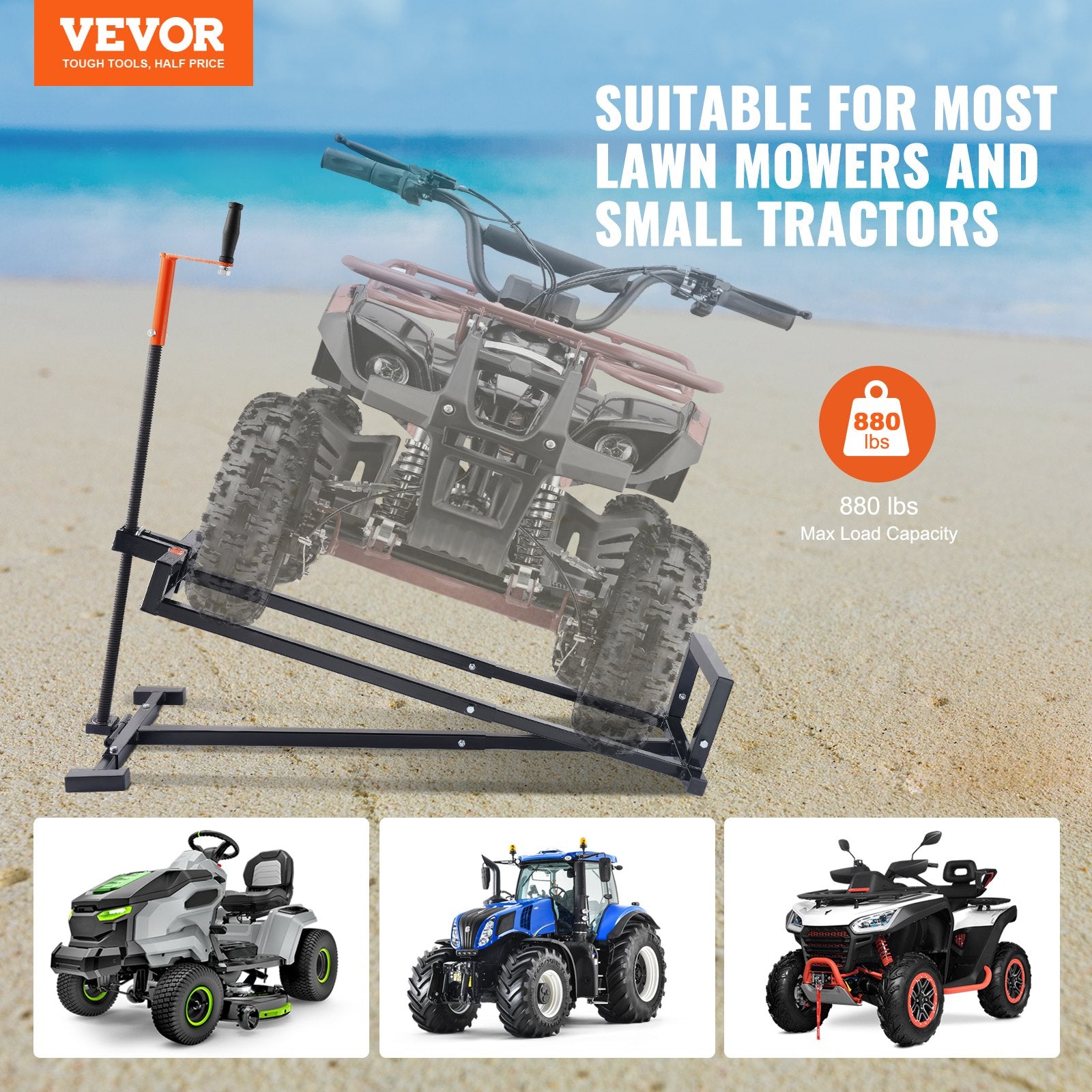 Ride on Lawn Mower Lift Jack, 880 Lbs Weight Capacity, Telescopic Maintenance Jack with Crank Handle & Power V952-GCJSJJSGS880KCFZHV0
