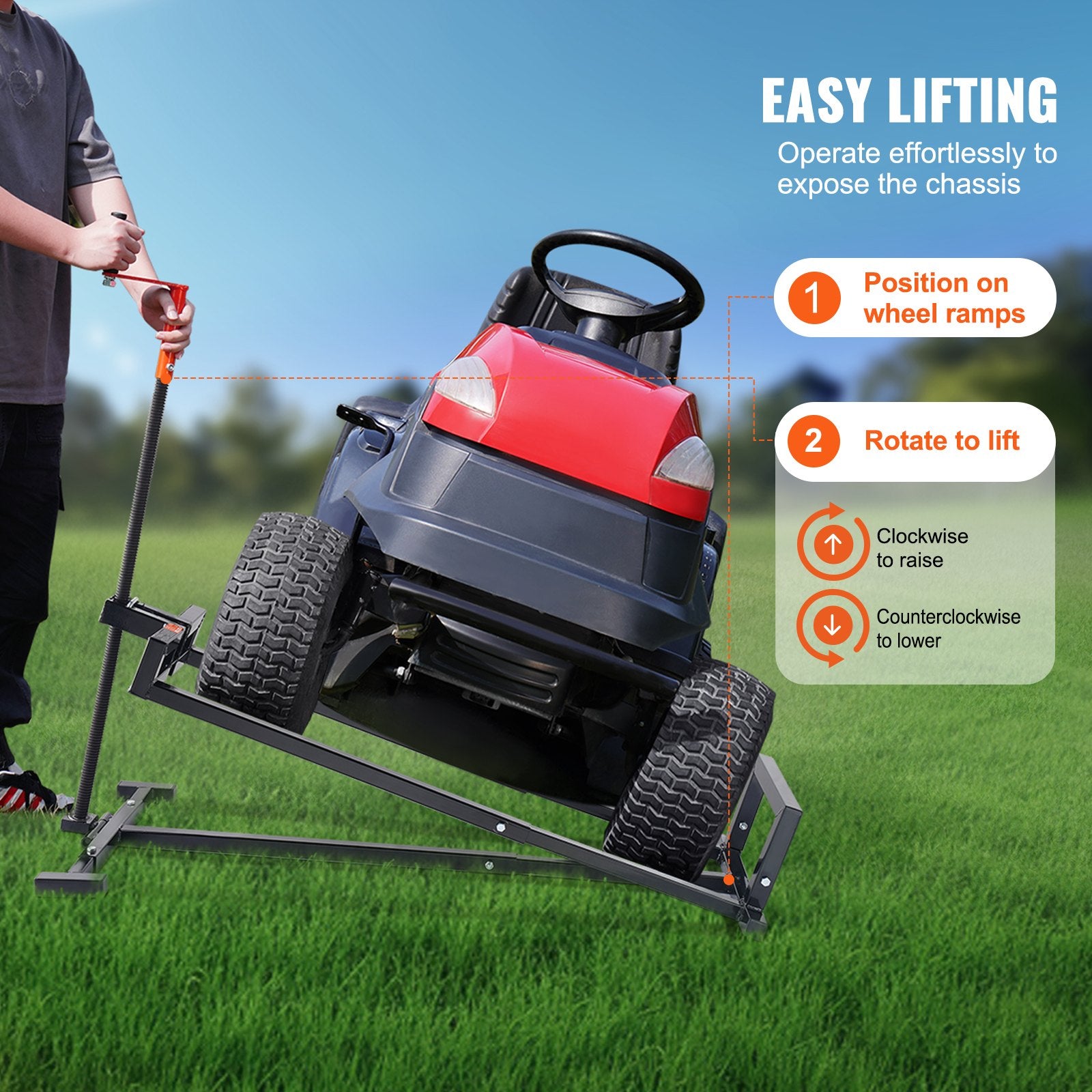 Ride on Lawn Mower Lift Jack, 880 Lbs Weight Capacity, Telescopic Maintenance Jack with Crank Handle & Power V952-GCJSJJSGS880KCFZHV0
