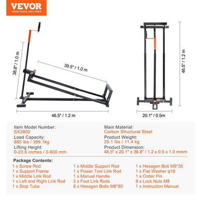 Ride on Lawn Mower Lift Jack, 880 Lbs Weight Capacity, Telescopic Maintenance Jack with Crank Handle & Power V952-GCJSJJSGS880KCFZHV0
