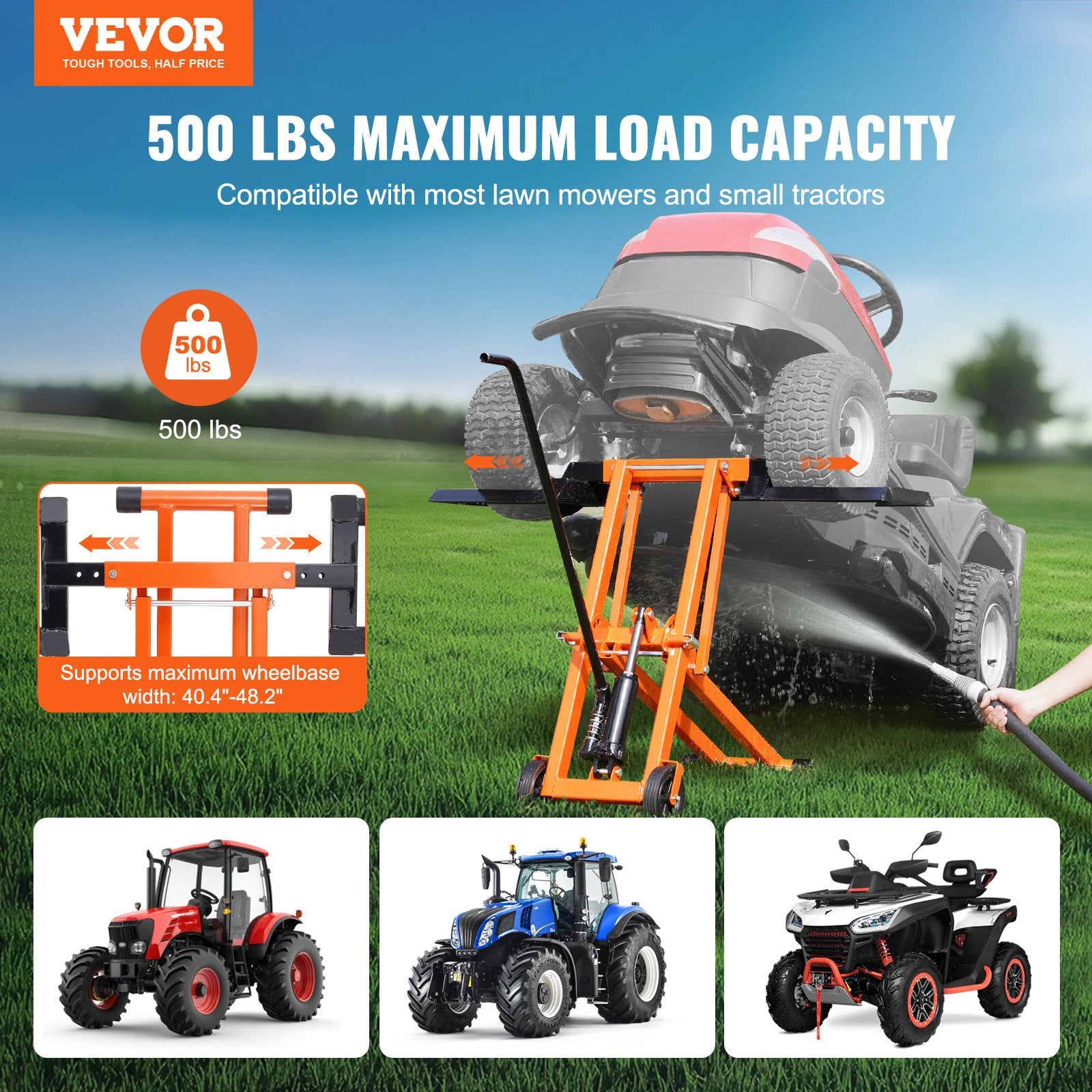Lawn Mower Lift with Hydraulic Jack, 500 Lbs Weight Capacity, Solid Carbon Steel Lawn Mower Lift, Adjustable V952-GCJSJJYYS500E2M1RV0