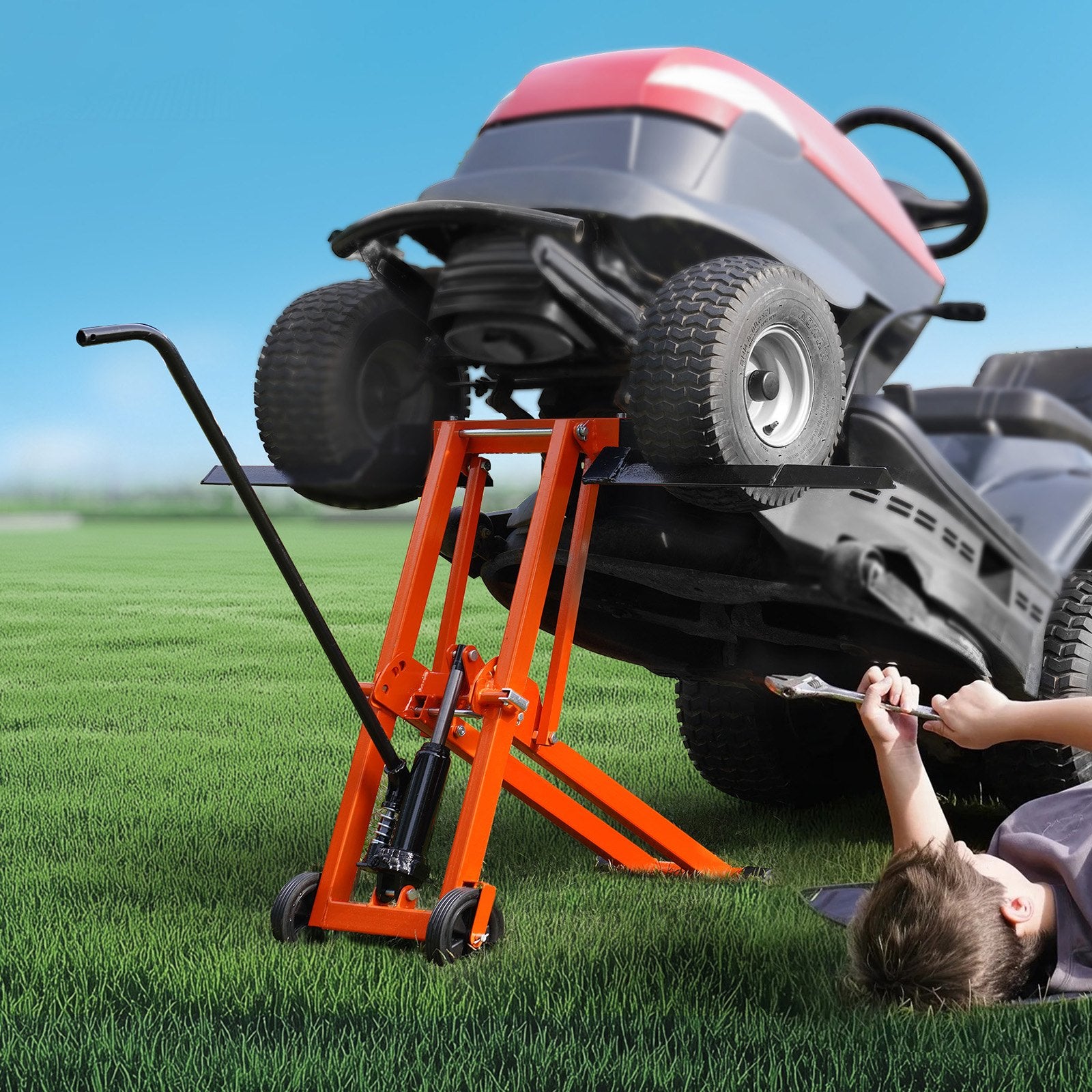 Lawn Mower Lift with Hydraulic Jack, 500 Lbs Weight Capacity, Solid Carbon Steel Lawn Mower Lift, Adjustable V952-GCJSJJYYS500E2M1RV0