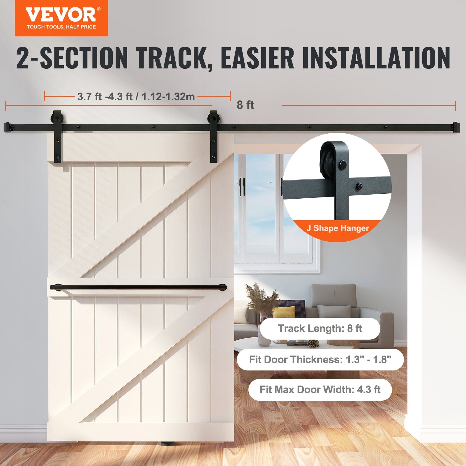 8FT Sliding Barn Door Hardware Closet Track Kit for Single Door J Hanger V952-GCYMWJTJHS8FCZEIRV0