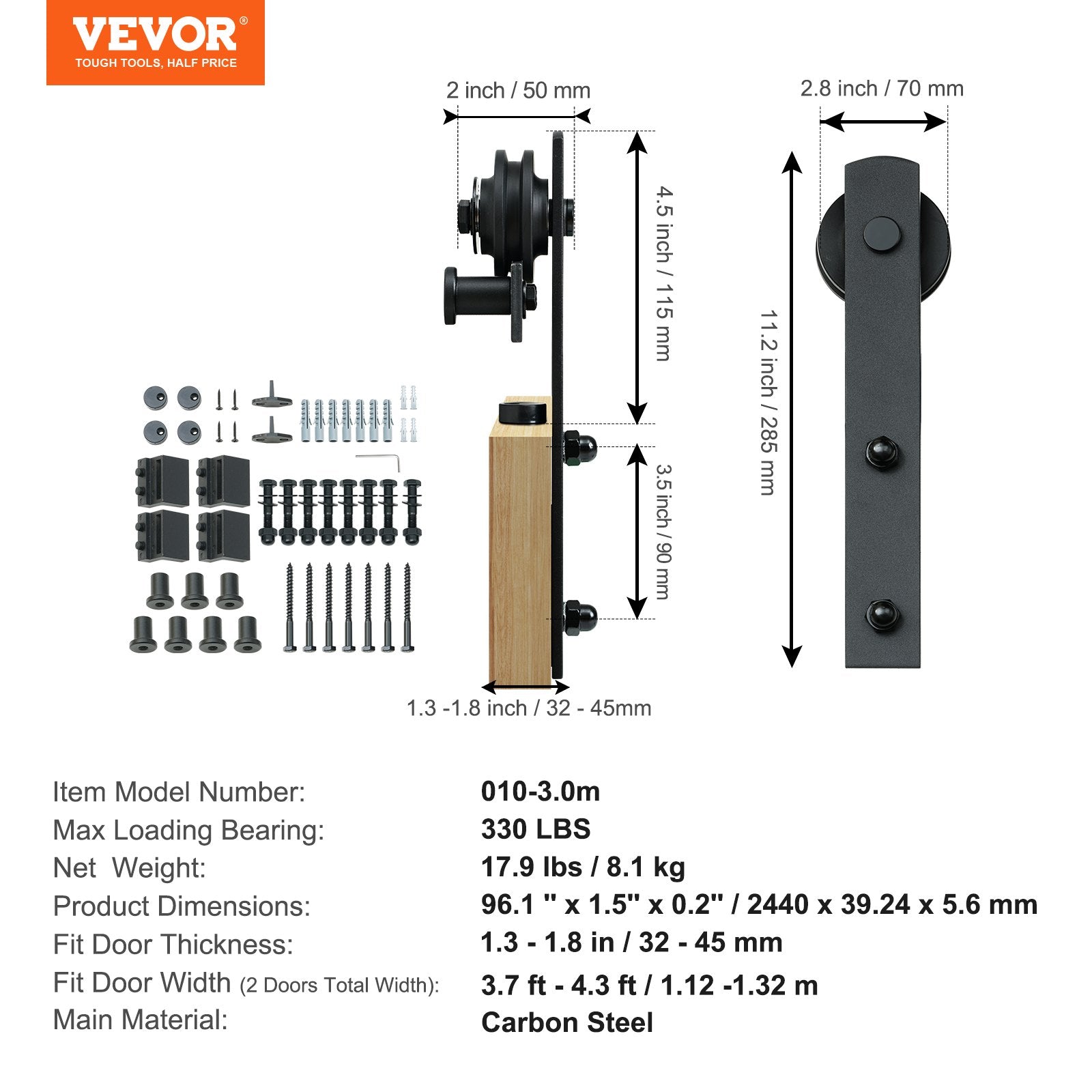 8FT Sliding Barn Door Hardware Closet Track Kit for Double Doors I Hanger V952-GCYMWJTJHS8FD5SVJV0